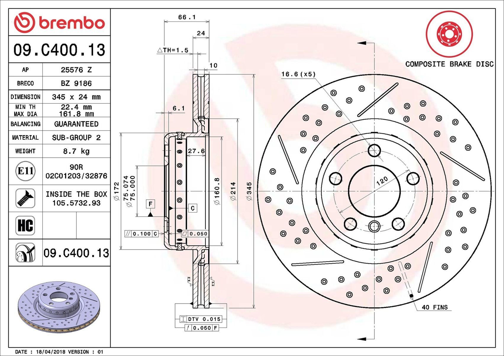 Disco de freno trasero Brembo 09C40013 precio, desde 132,21 EUR