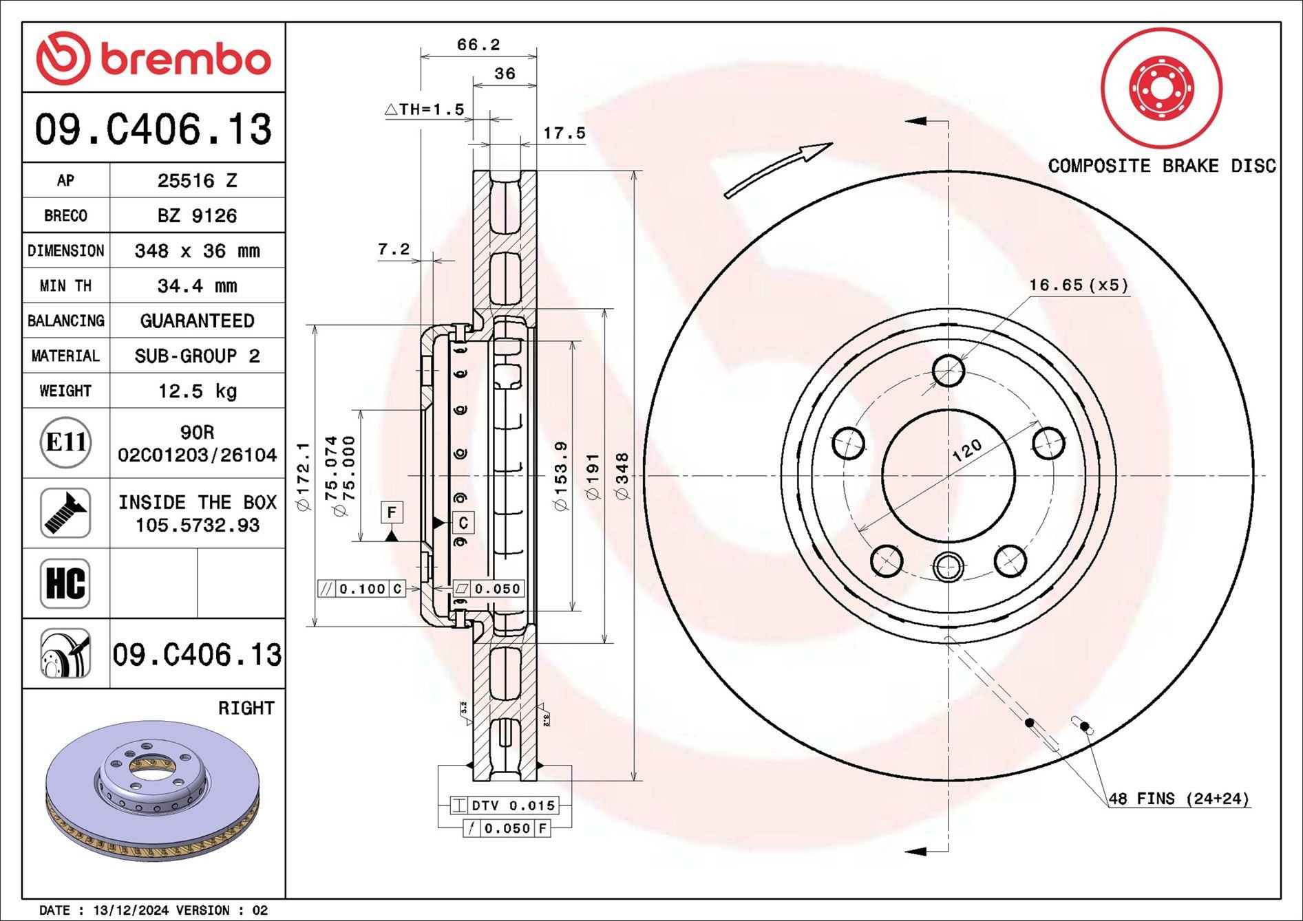 Disco de freno delantero Brembo 09C40613