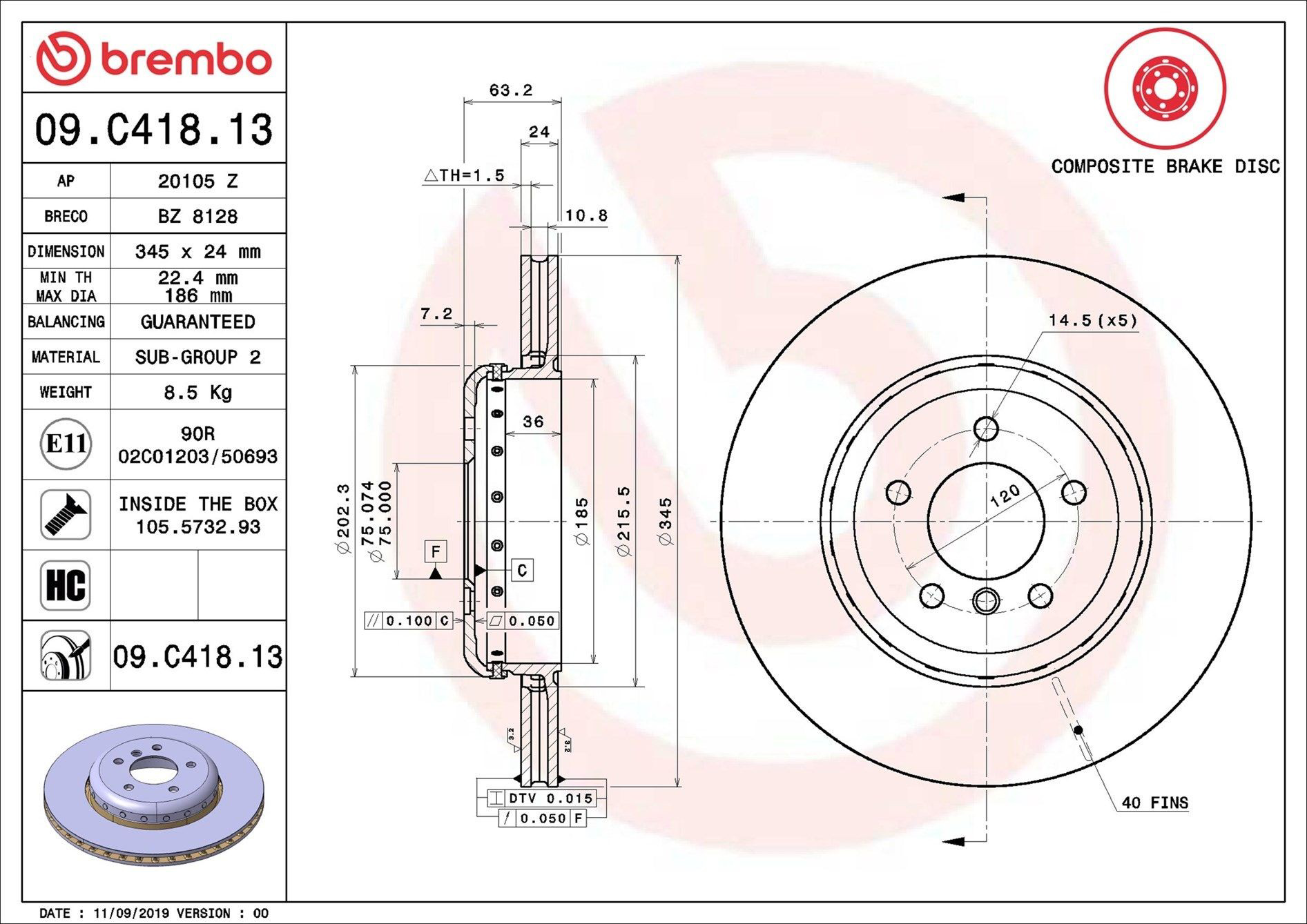 Disco de freno trasero Brembo 09C41813 precio, desde 72,60 EUR