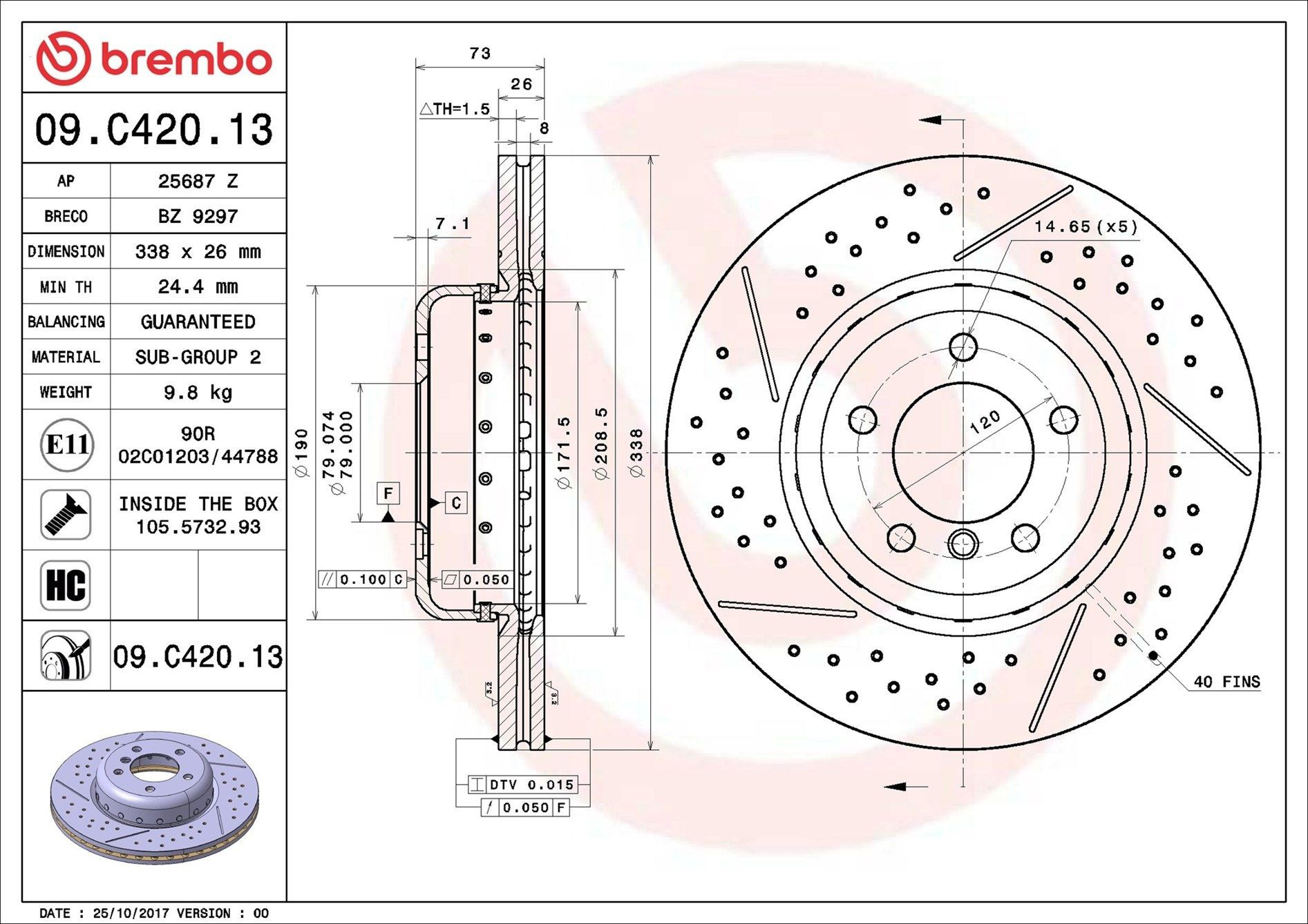 Disco de freno 09C42013 Brembo