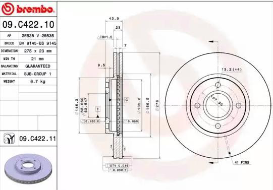 Comprar 09C42211 Brembo Freno de disco delantero