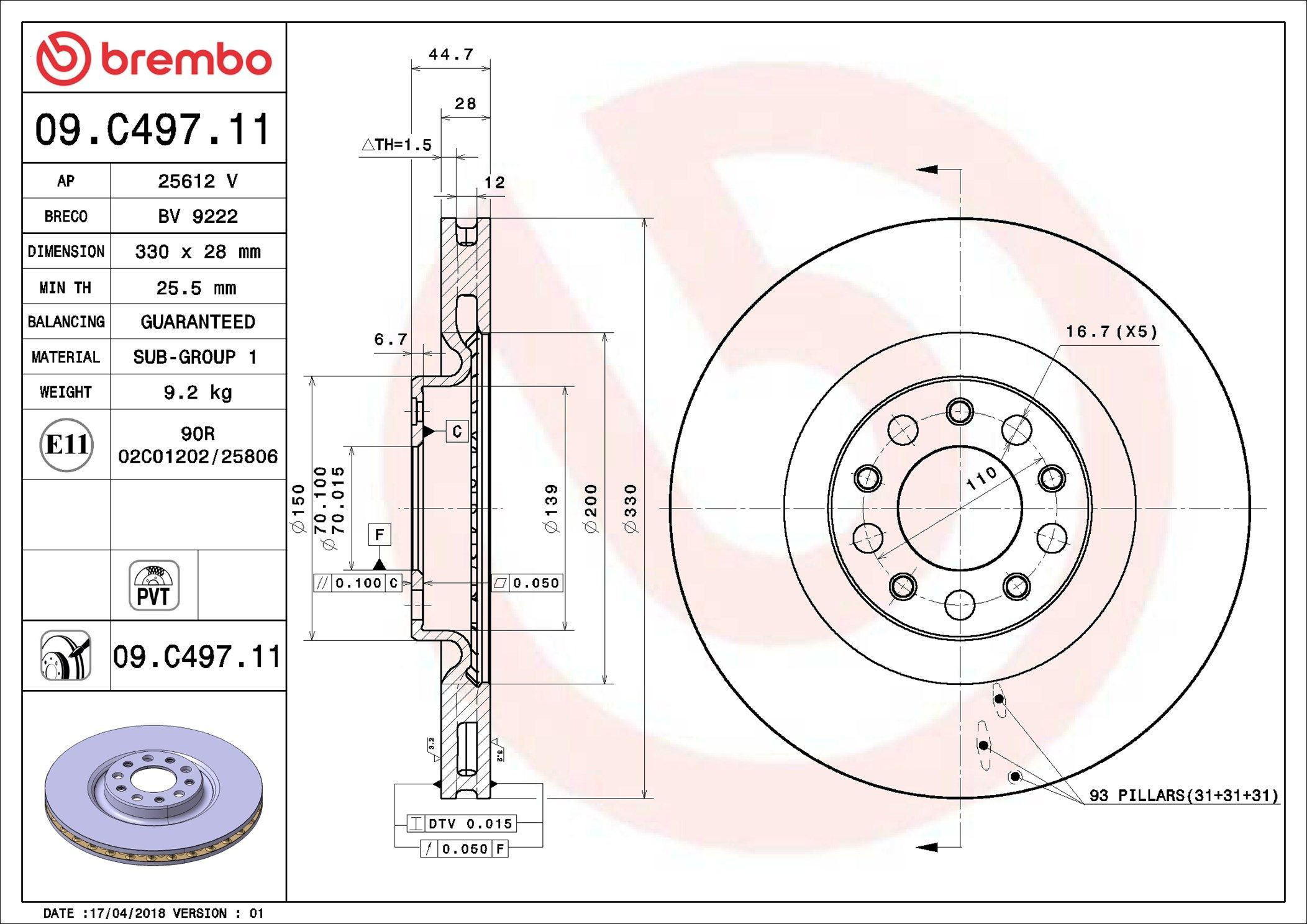 Frenos delanteros Brembo 09C49711 precio, desde 89,34 EUR