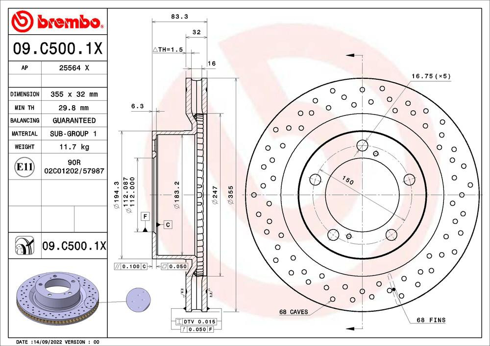 Comprar 09C5001X Brembo Freno de disco delantero