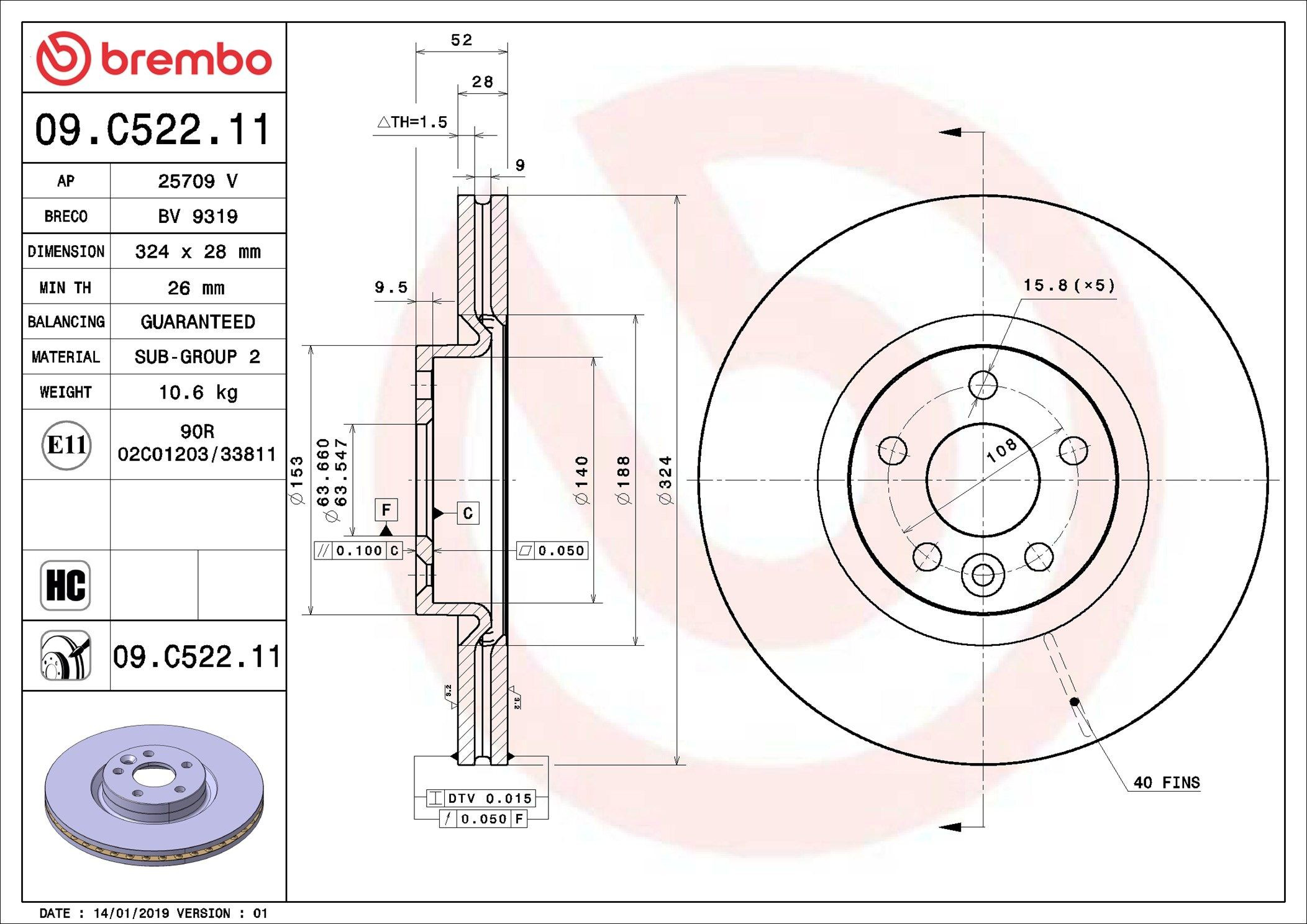 Frenos delanteros Brembo 09C52211 precio, desde 86,77 EUR