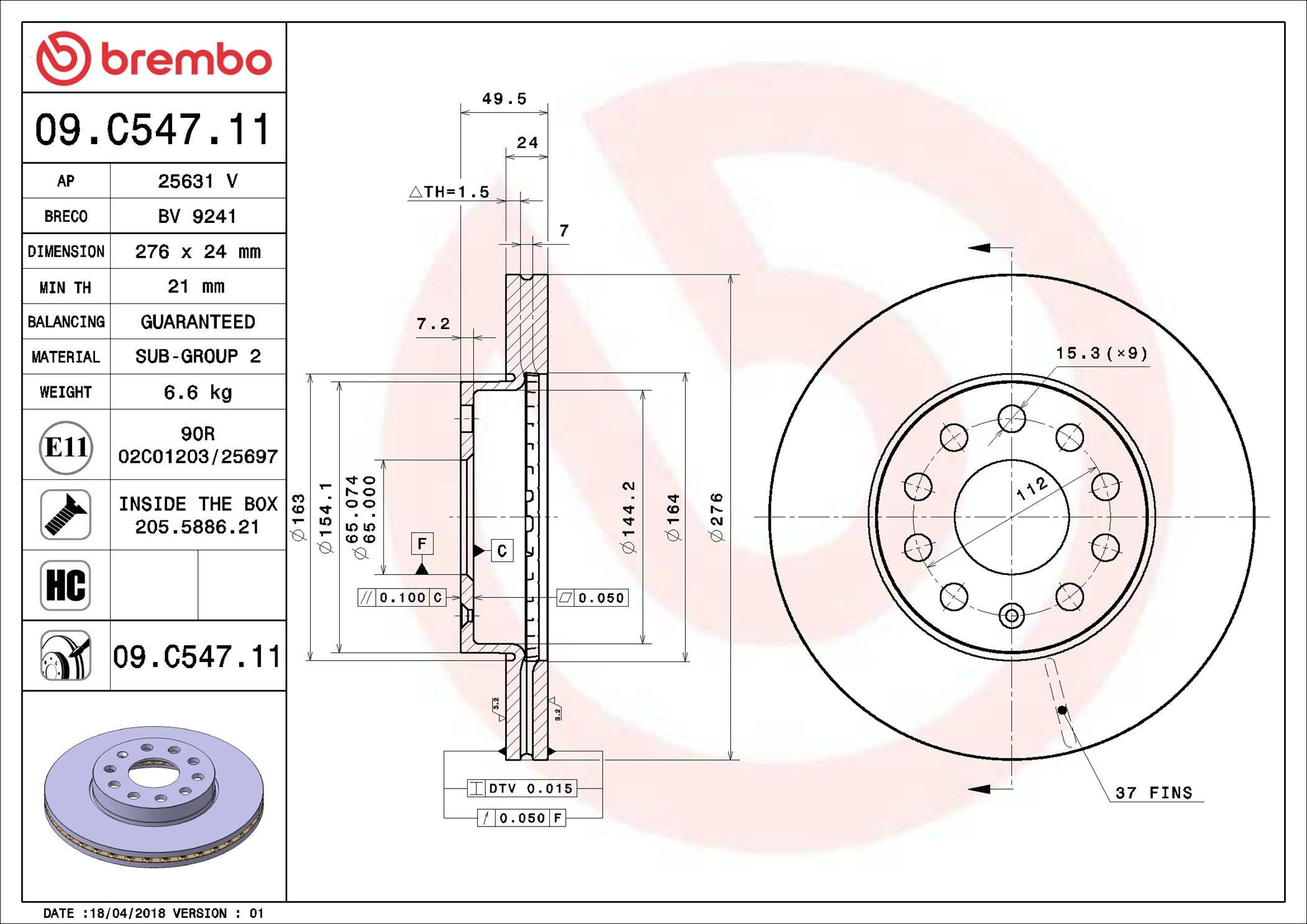 Comprar 09C54711 Brembo Freno de disco delantero