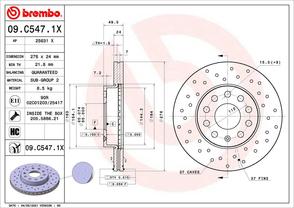 Disco de freno delantero Brembo 09C5471X