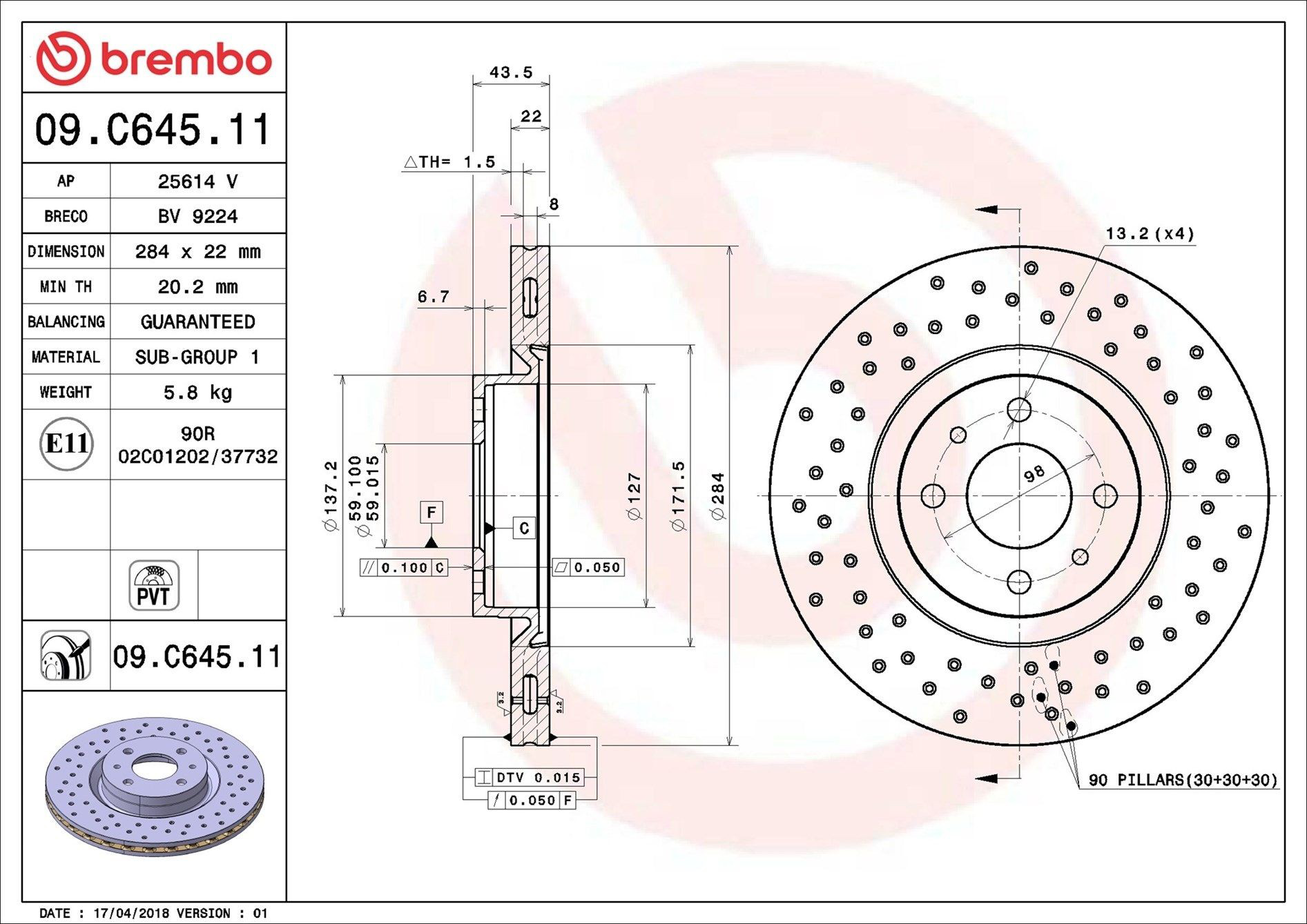 Comprar 09C64511 Brembo Freno de disco delantero