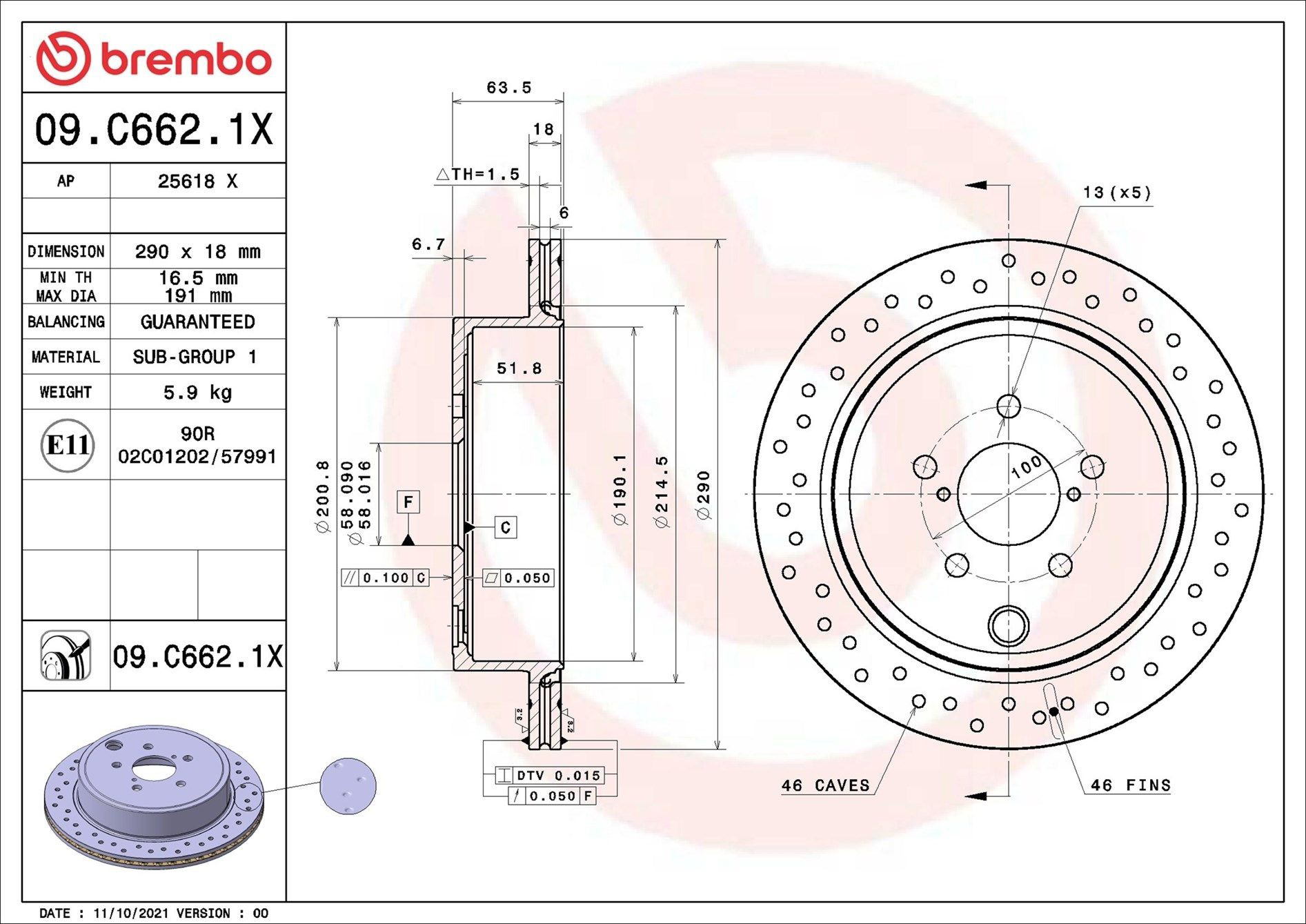 09C6621X Brembo Freno de disco trasero