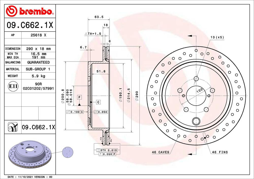 Comprar 09C6621X Brembo Disco de freno trasero