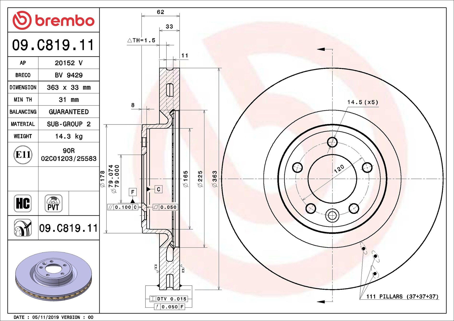 Frenos delanteros Brembo 09C81911 precio, desde 108,86 EUR
