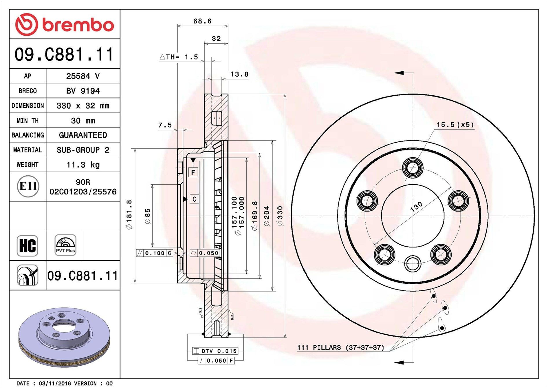 Frenos delanteros Brembo 09C88111 precio, desde 75,93 EUR
