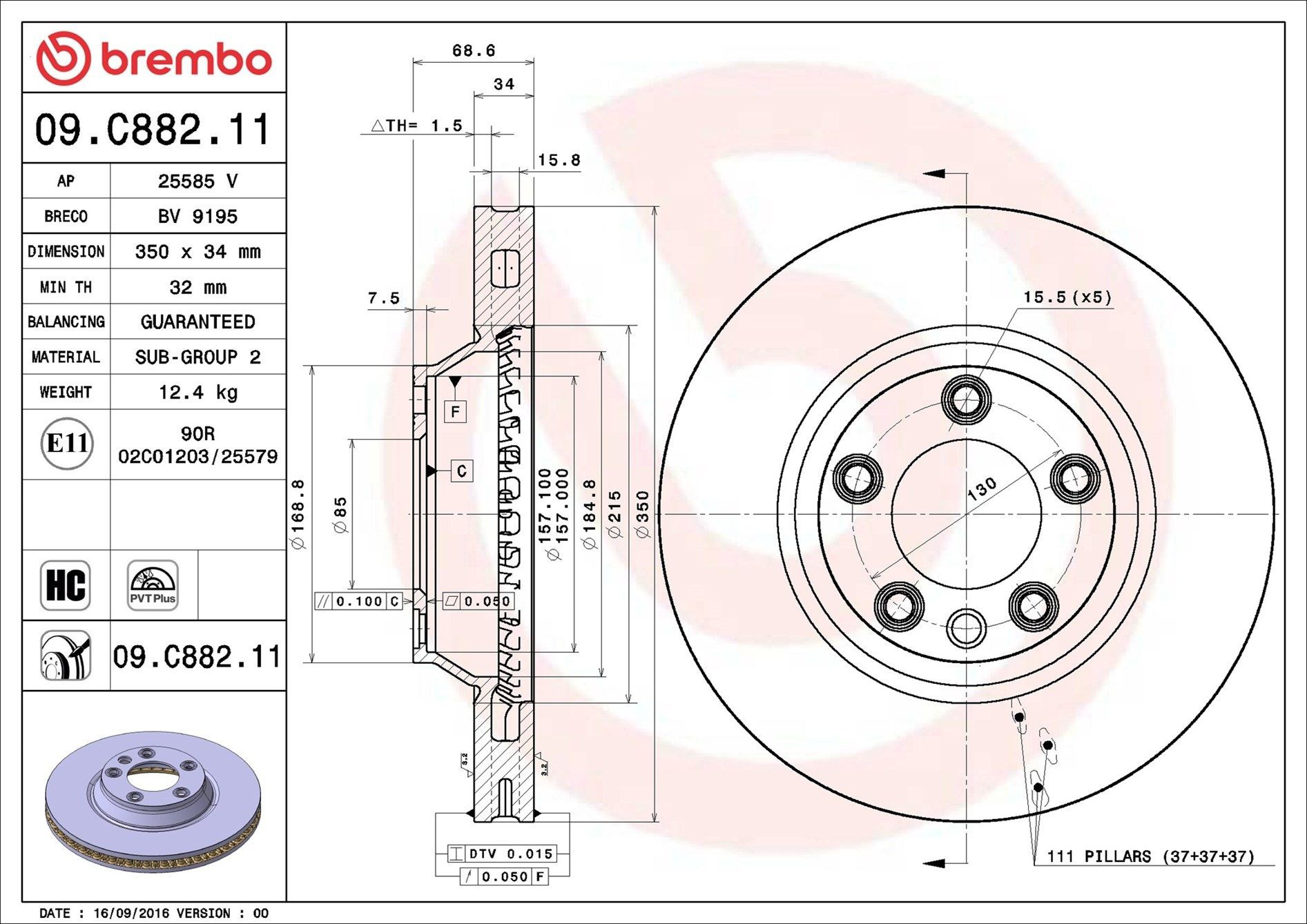 Disco de freno delantero Brembo 09C88211