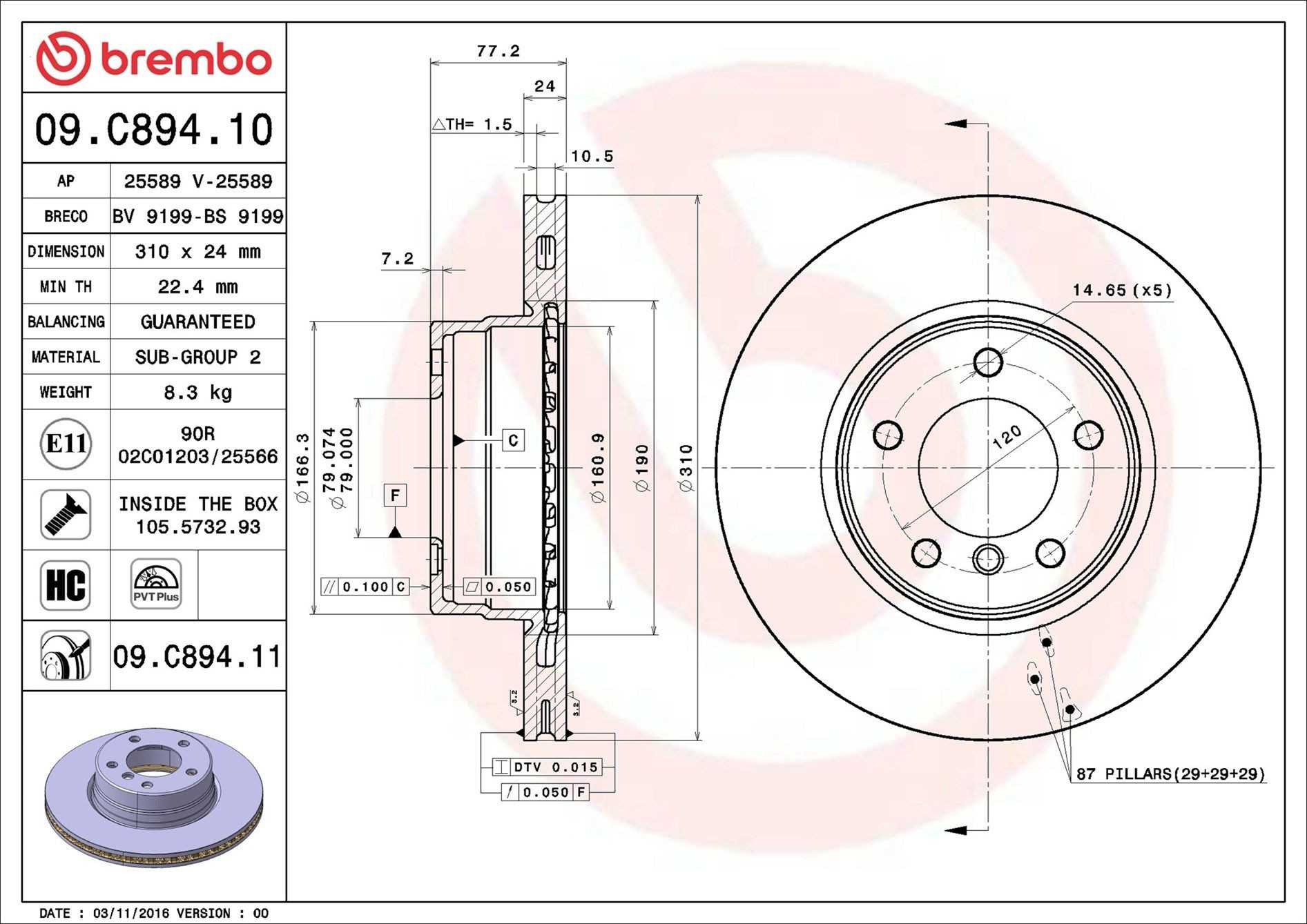 09C89411 Brembo Discos