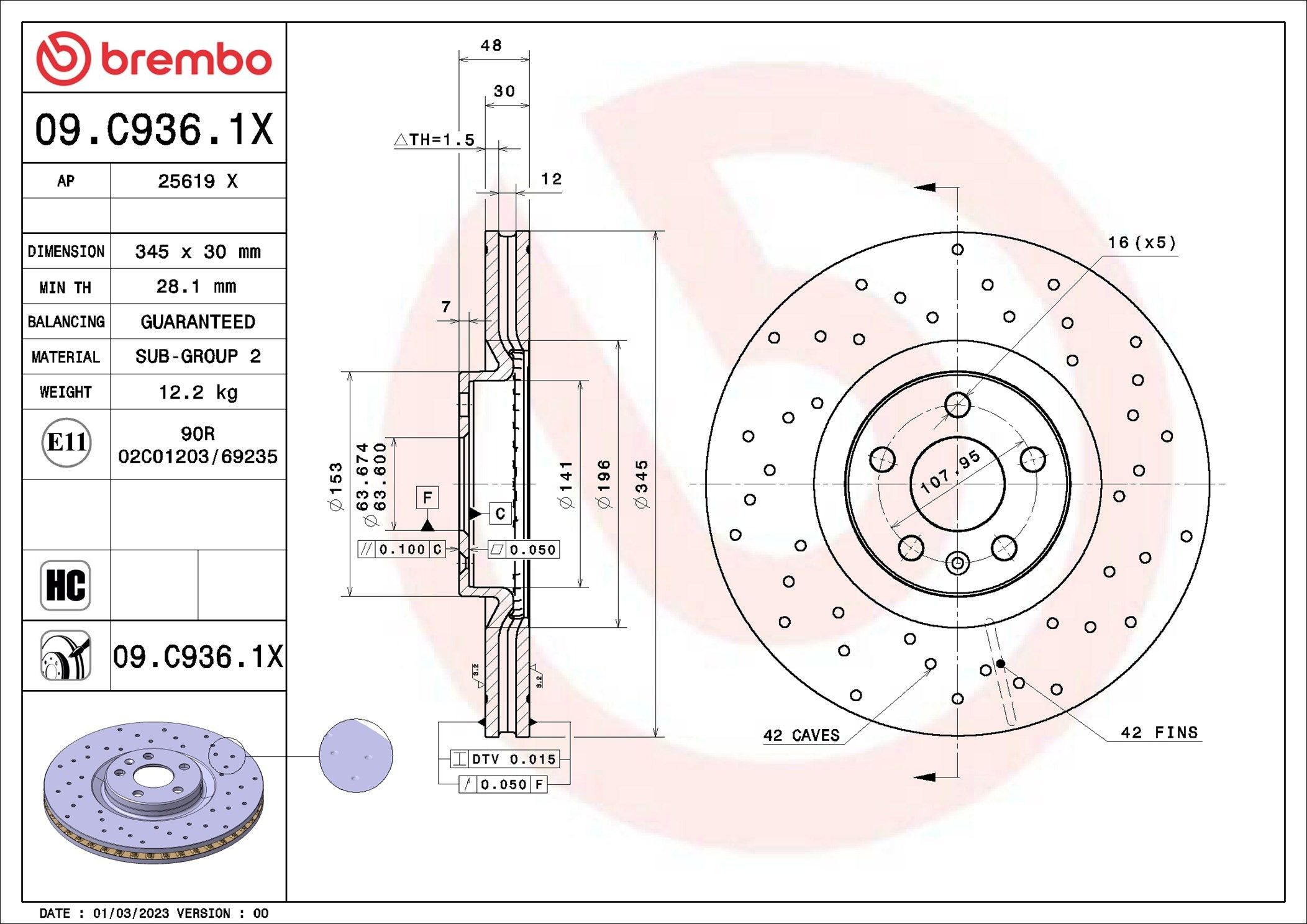 Frenos delanteros Brembo 09C9361X precio, desde 71,95 EUR