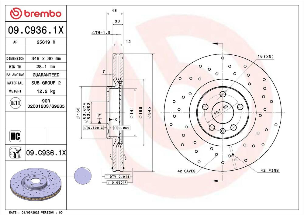 Comprar 09C9361X Brembo Freno de disco delantero