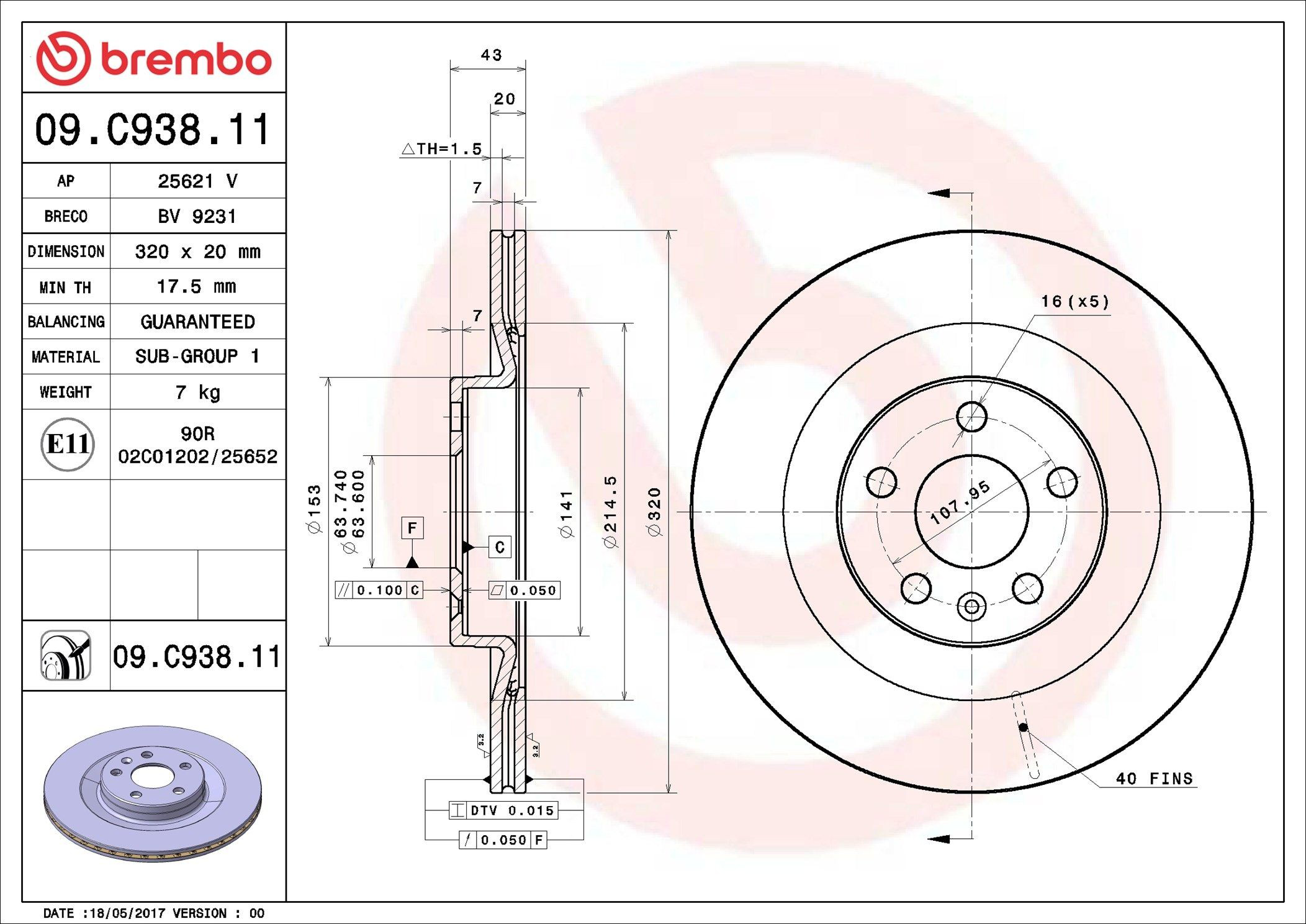 Comprar 09C93811 Brembo Disco de freno trasero