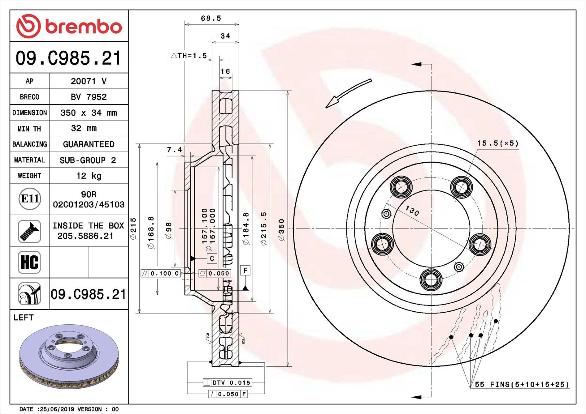 Frenos delanteros Brembo 09C98521 precio, desde 139,86 EUR