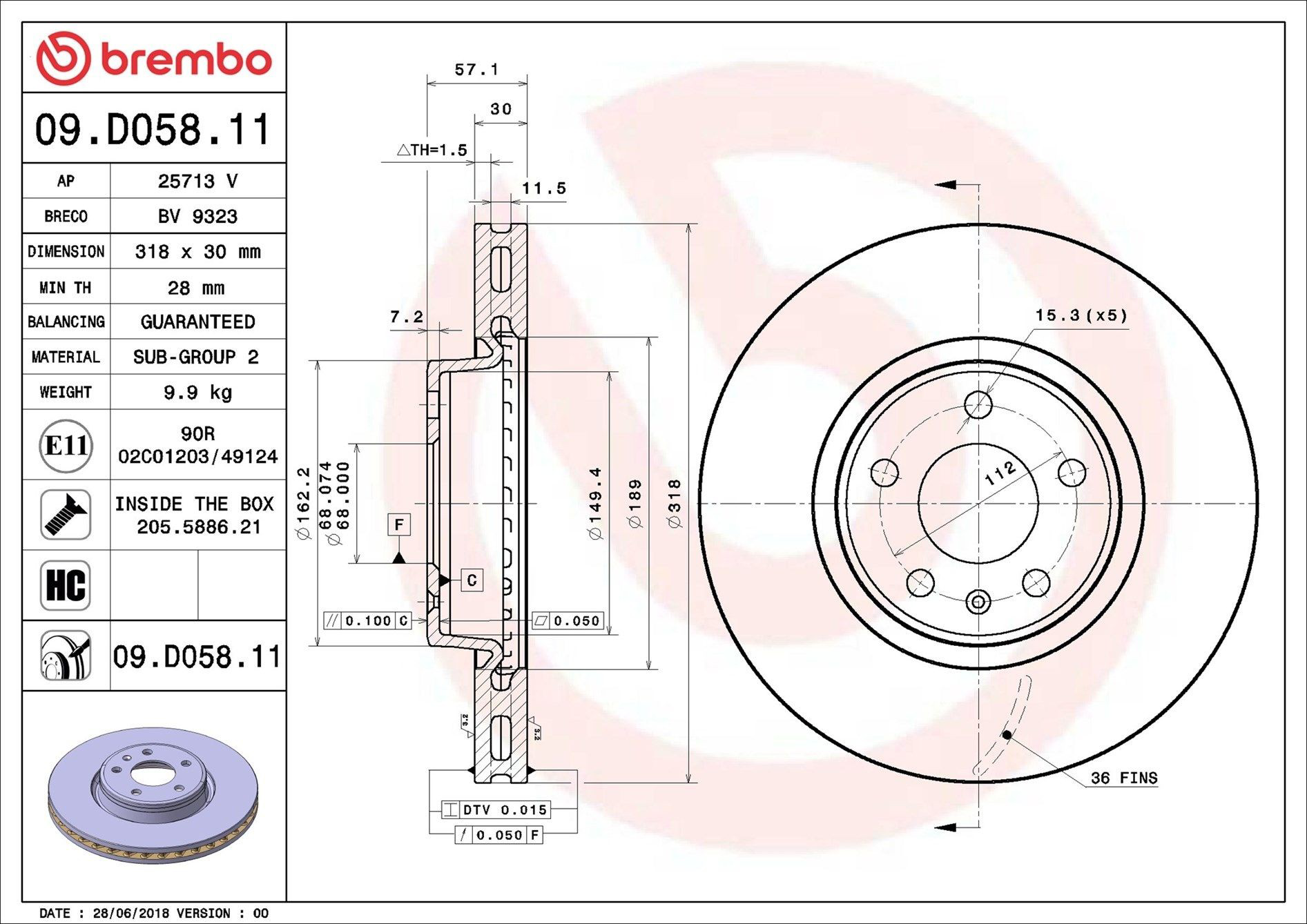 Frenos delanteros Brembo 09D05811 precio, desde 79,57 EUR