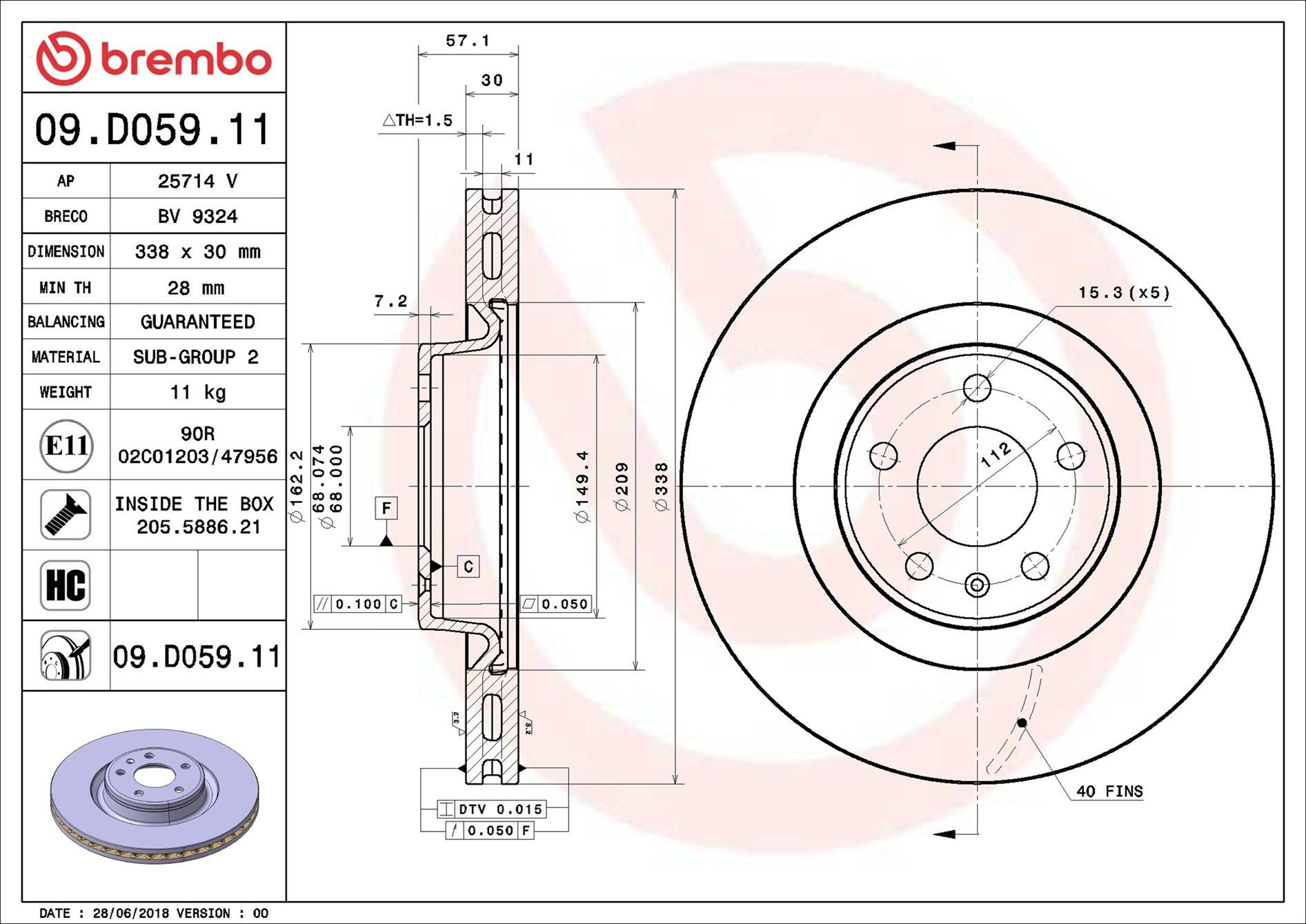 Disco de freno delantero Brembo 09D05911