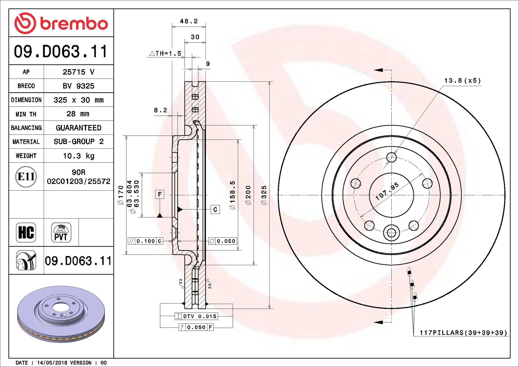 Comprar 09D06311 Brembo Freno de disco delantero