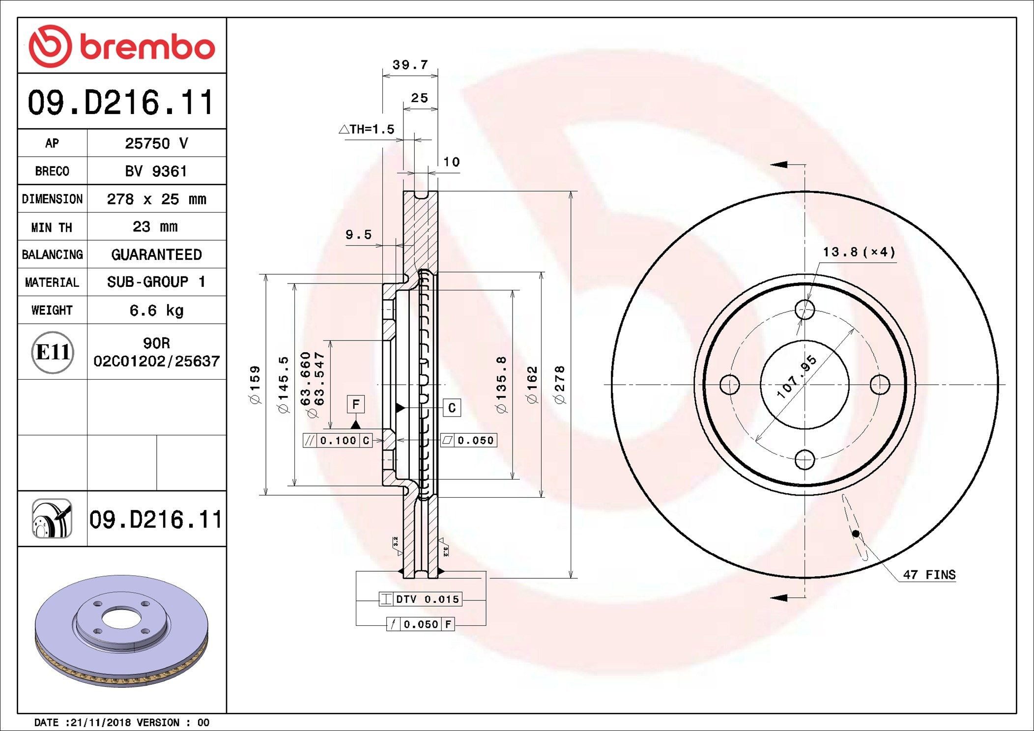 Frenos delanteros Brembo 09D21611 precio, desde 47,44 EUR