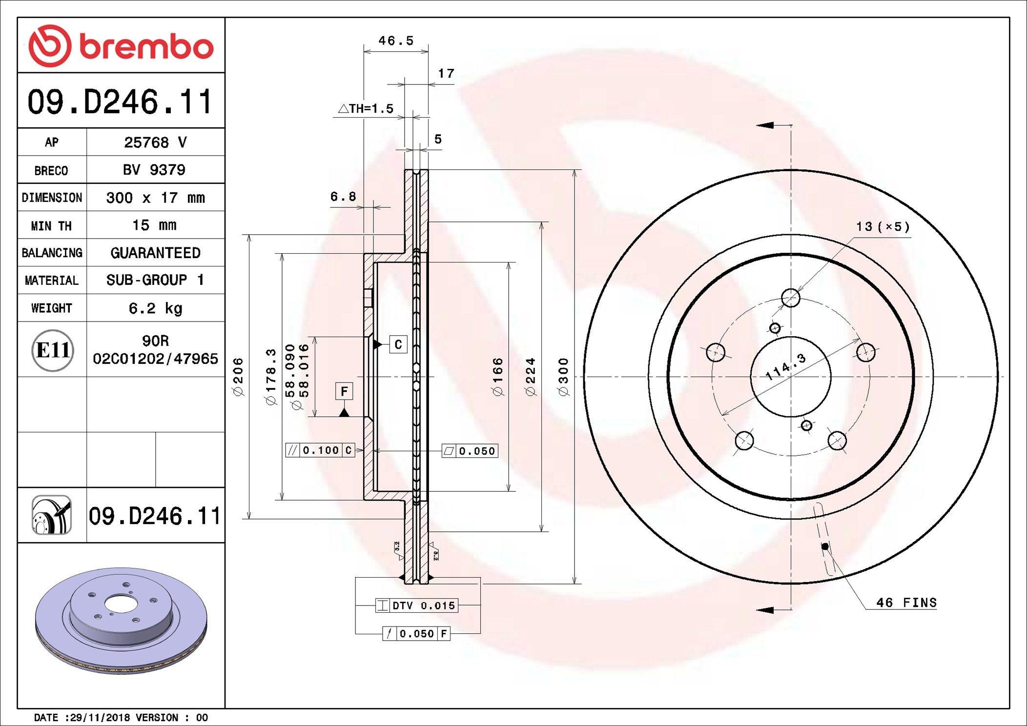 Disco de freno trasero Brembo 09D24611 precio, desde 64,84 EUR