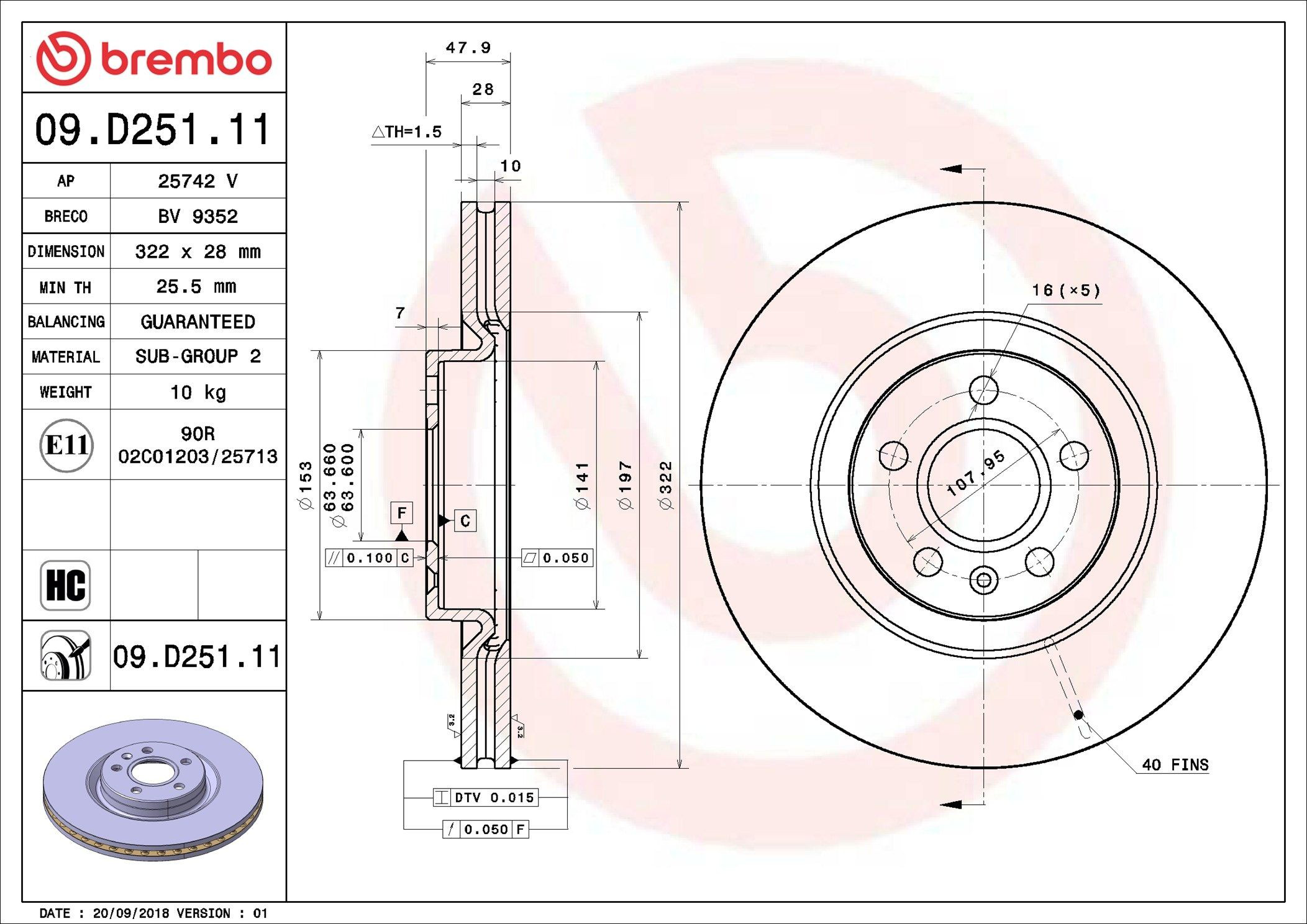 Comprar 09D25111 Brembo Freno de disco delantero