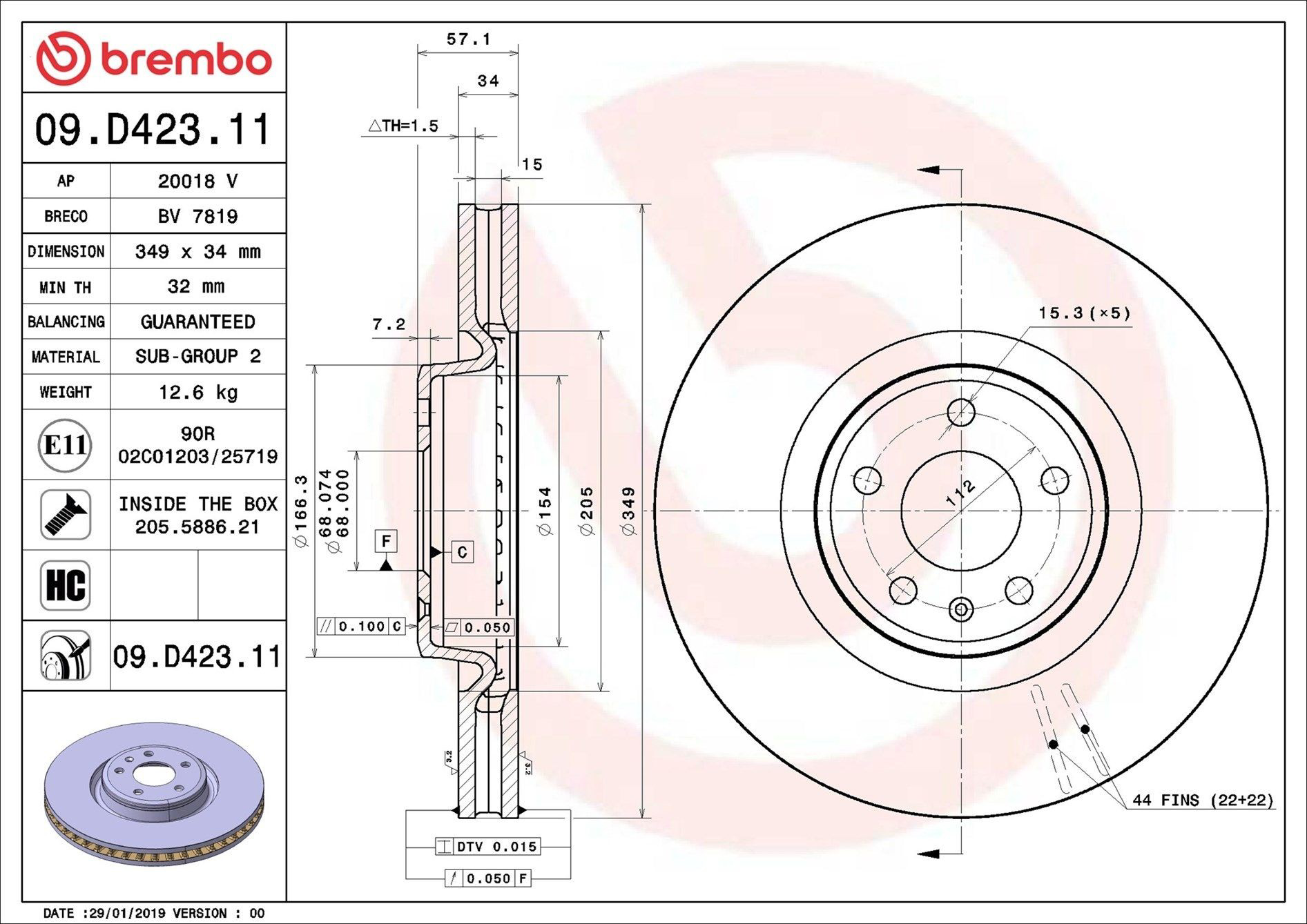 Comprar 09D42311 Brembo Freno de disco delantero