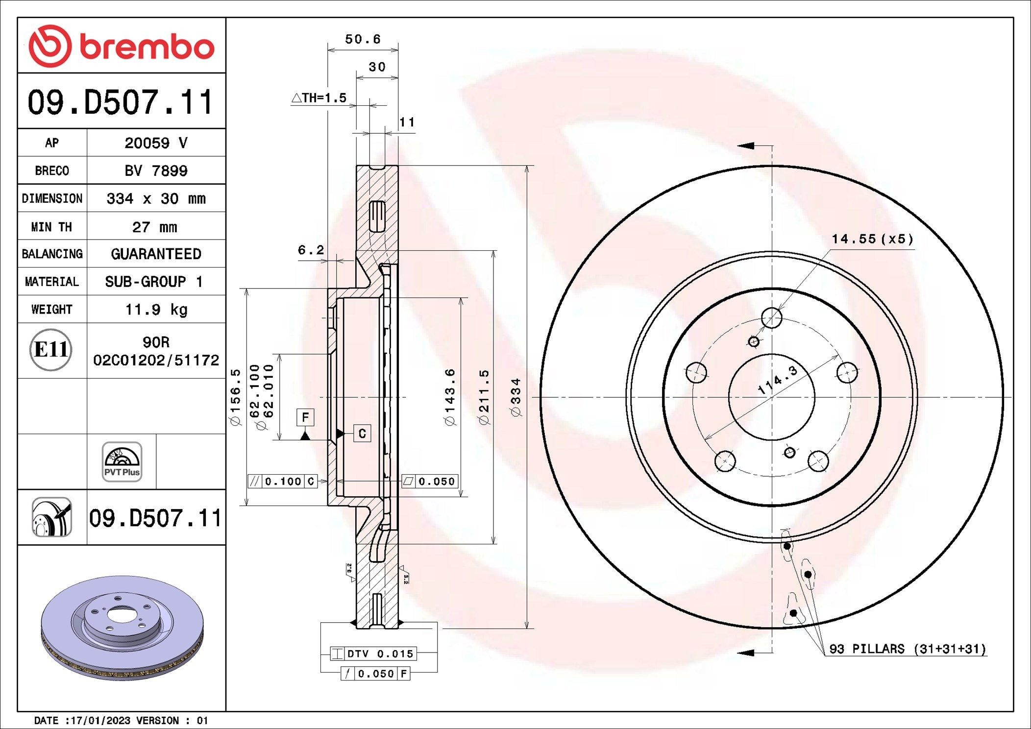 Comprar 09D50711 Brembo Freno de disco delantero