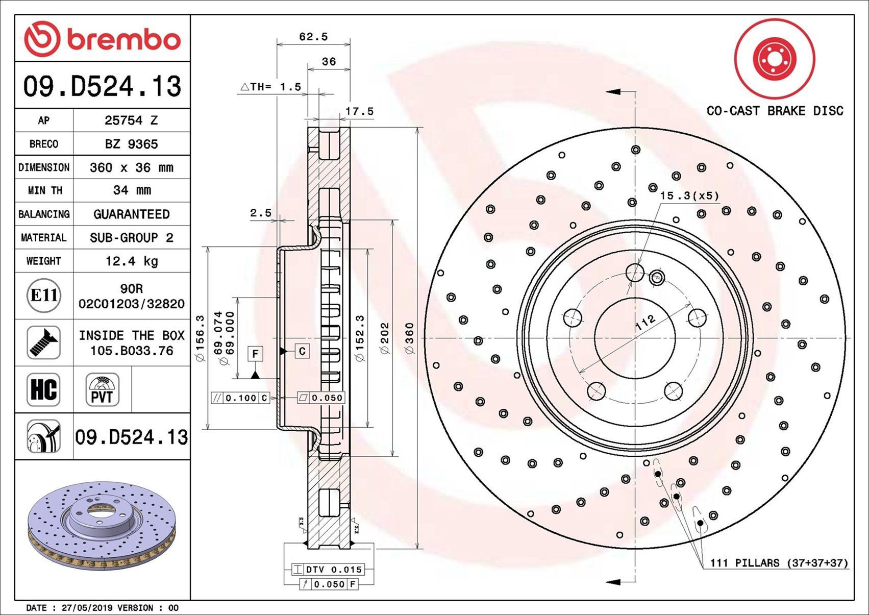 Frenos delanteros Brembo 09D52413 precio, desde 179,66 EUR