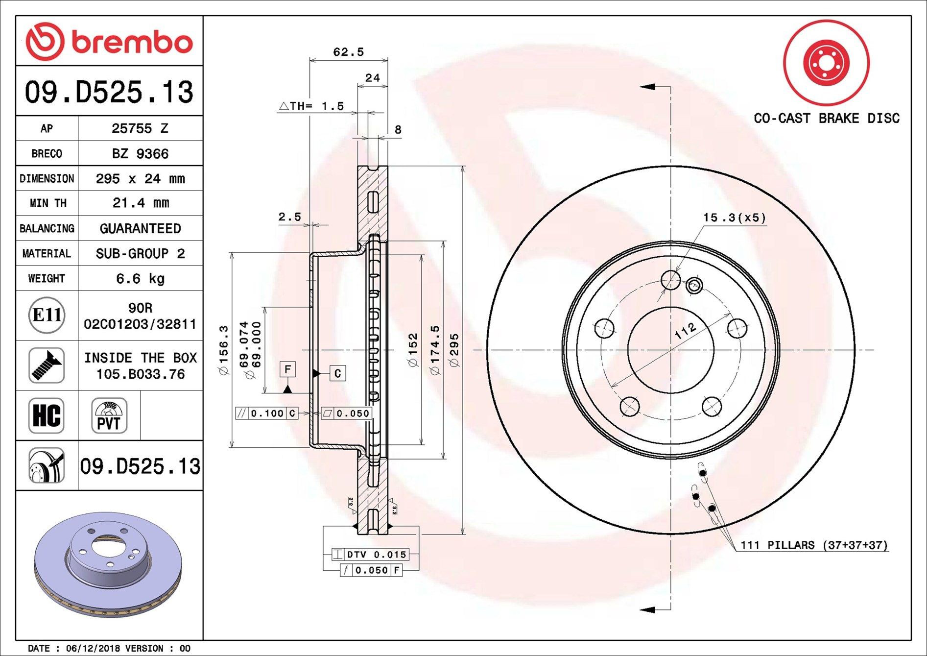 Comprar 09D52513 Brembo Freno de disco delantero