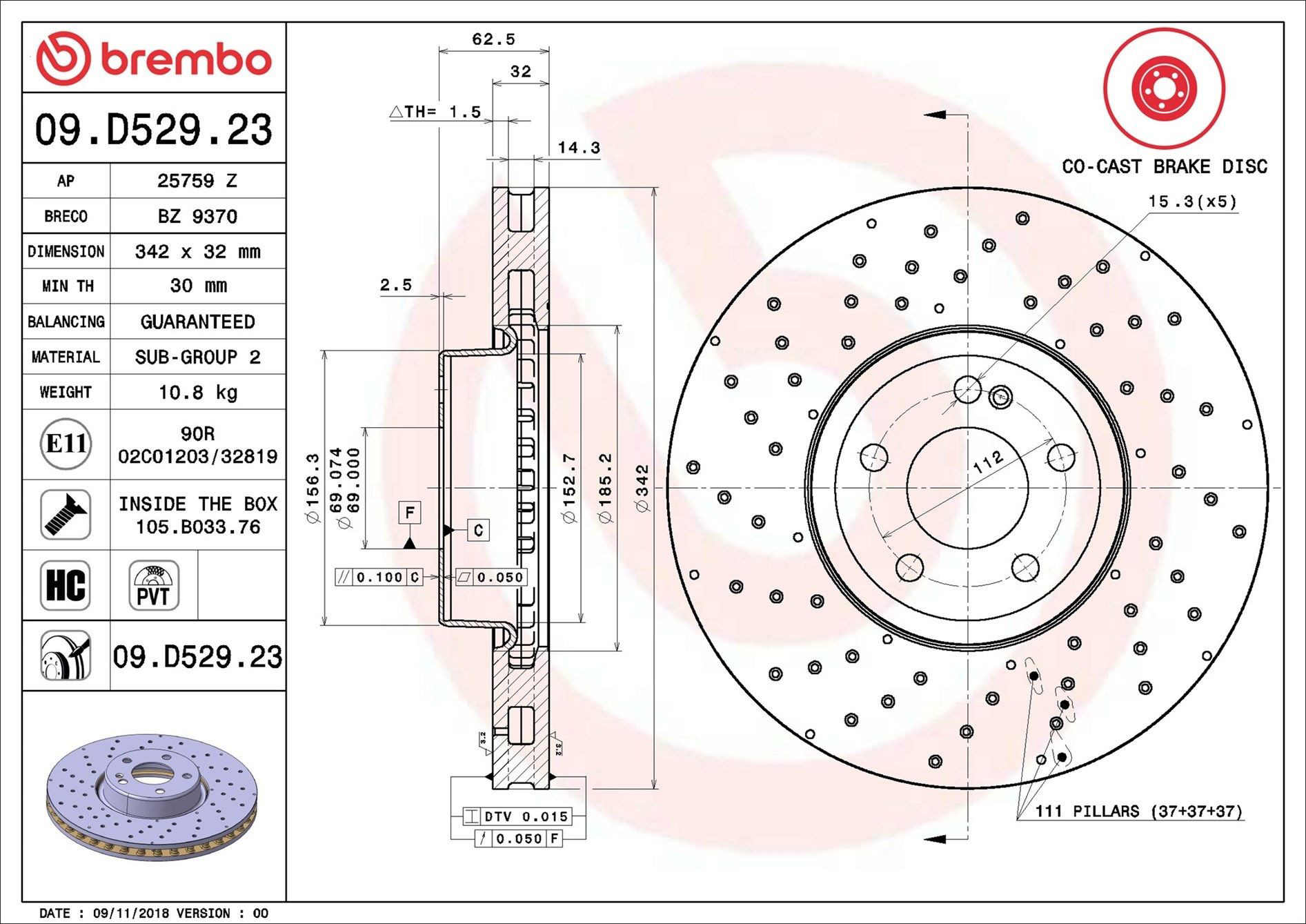 Comprar 09D52923 Brembo Freno de disco delantero