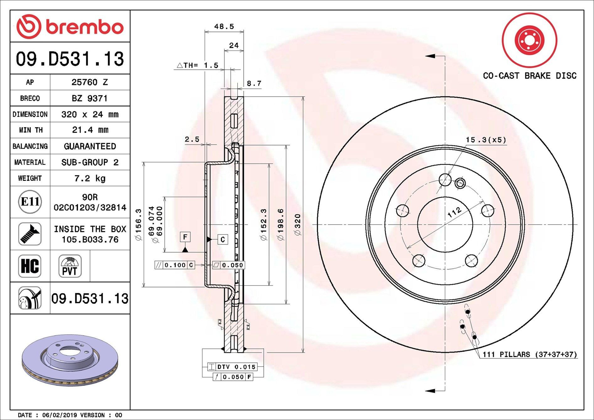 Comprar 09D53113 Brembo Disco de freno trasero