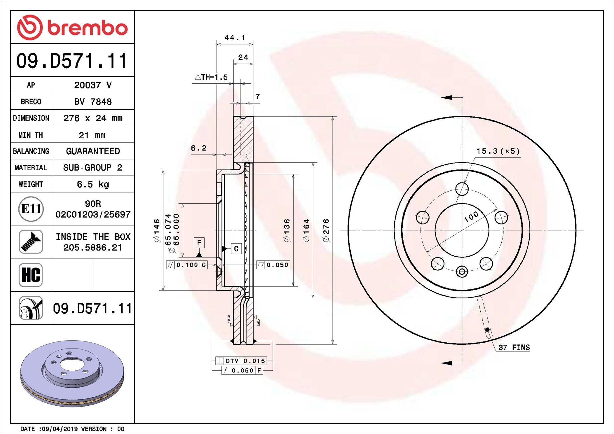 Frenos delanteros Brembo 09D57111 precio, desde 46,66 EUR