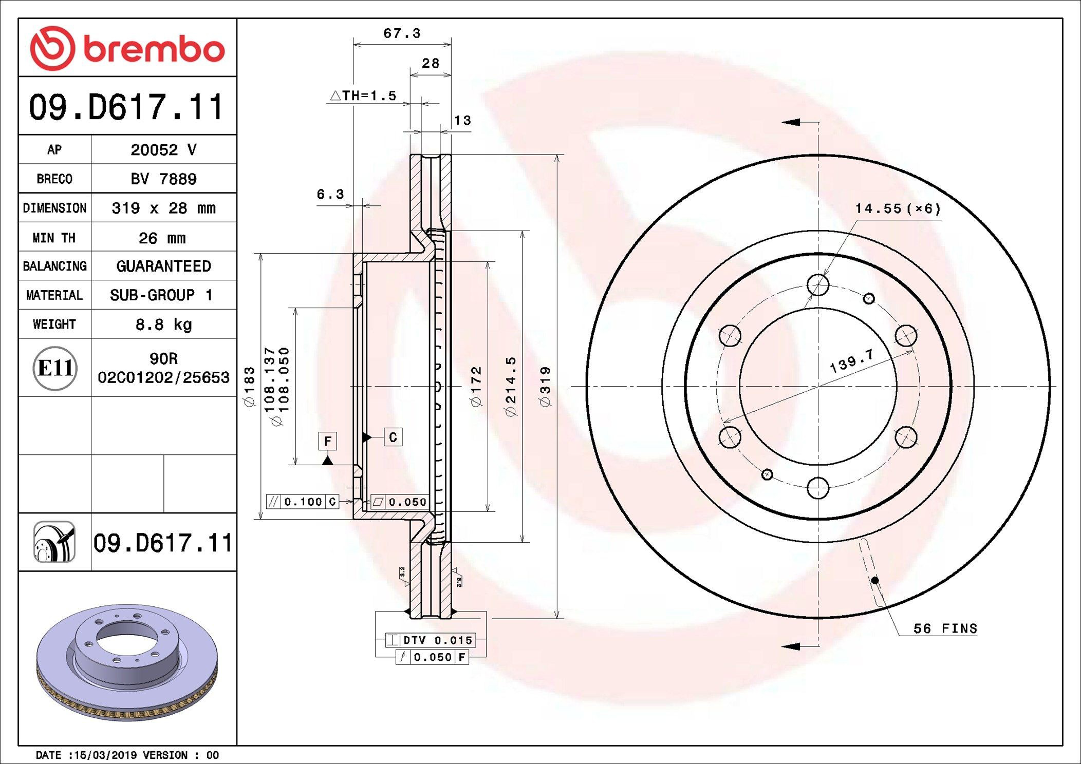 Frenos delanteros Brembo 09D61711 precio, desde 55,78 EUR