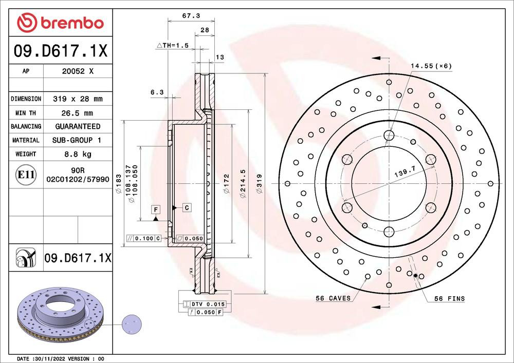 Disco de freno 09D6171X Brembo