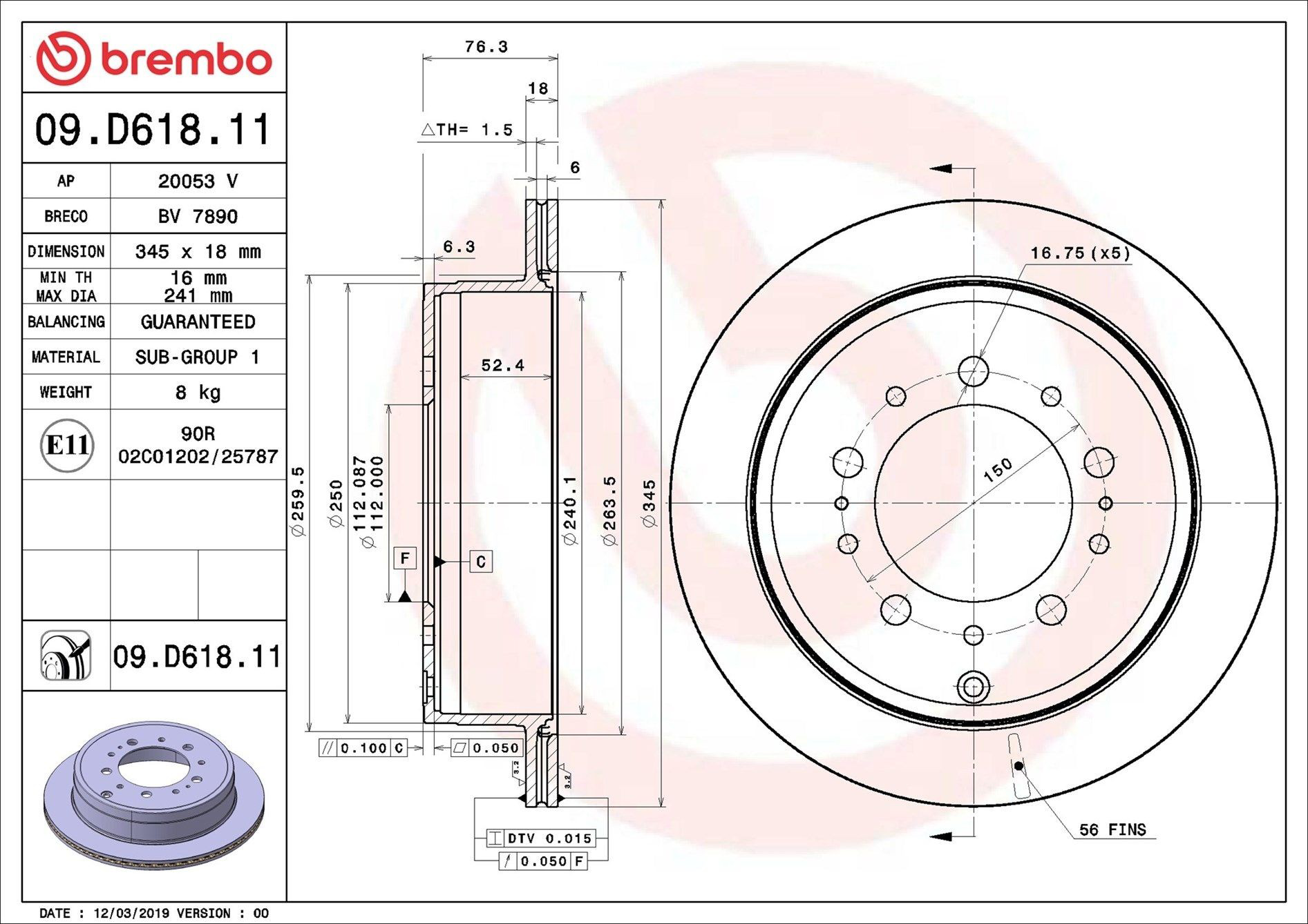 Disco de freno trasero Brembo 09D61811 precio, desde 81,60 EUR