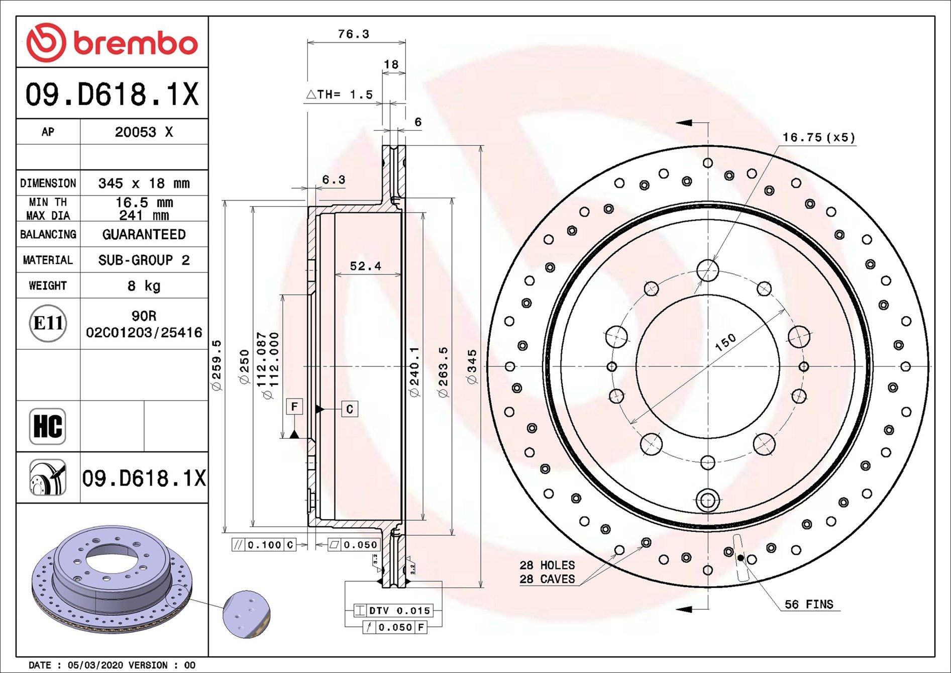 Disco de freno trasero Brembo 09D6181X precio, desde 84,40 EUR
