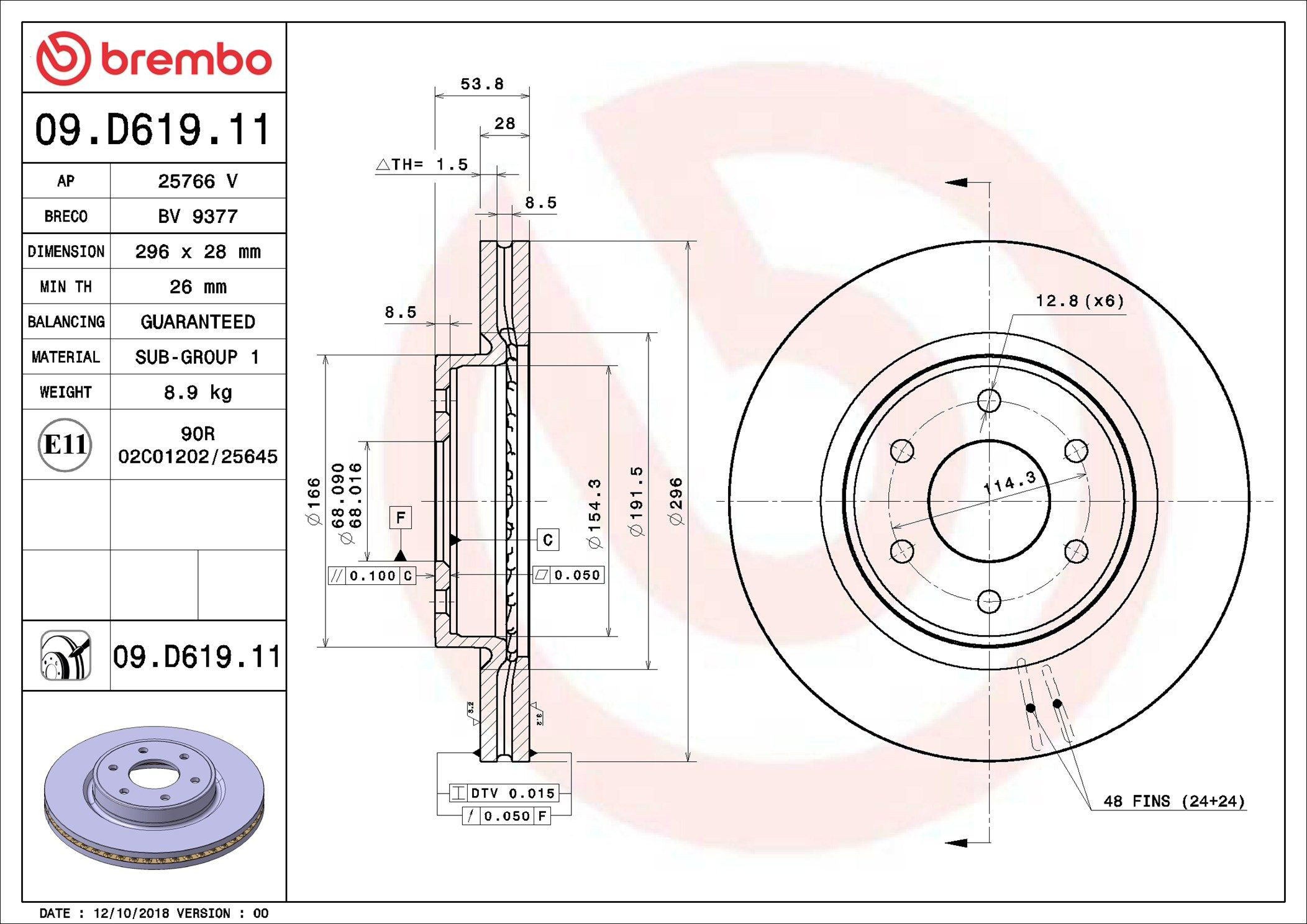 Disco de freno delantero Brembo 09D61911