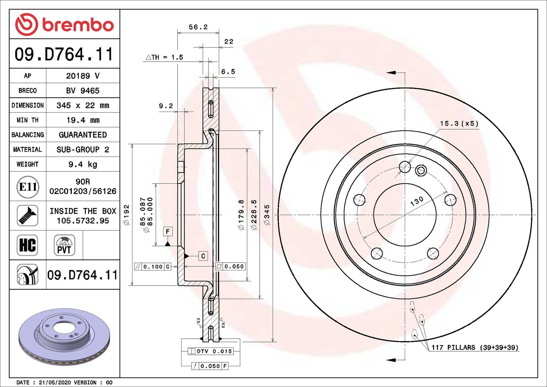 Disco de freno trasero Brembo 09D76411 precio, desde 108,40 EUR