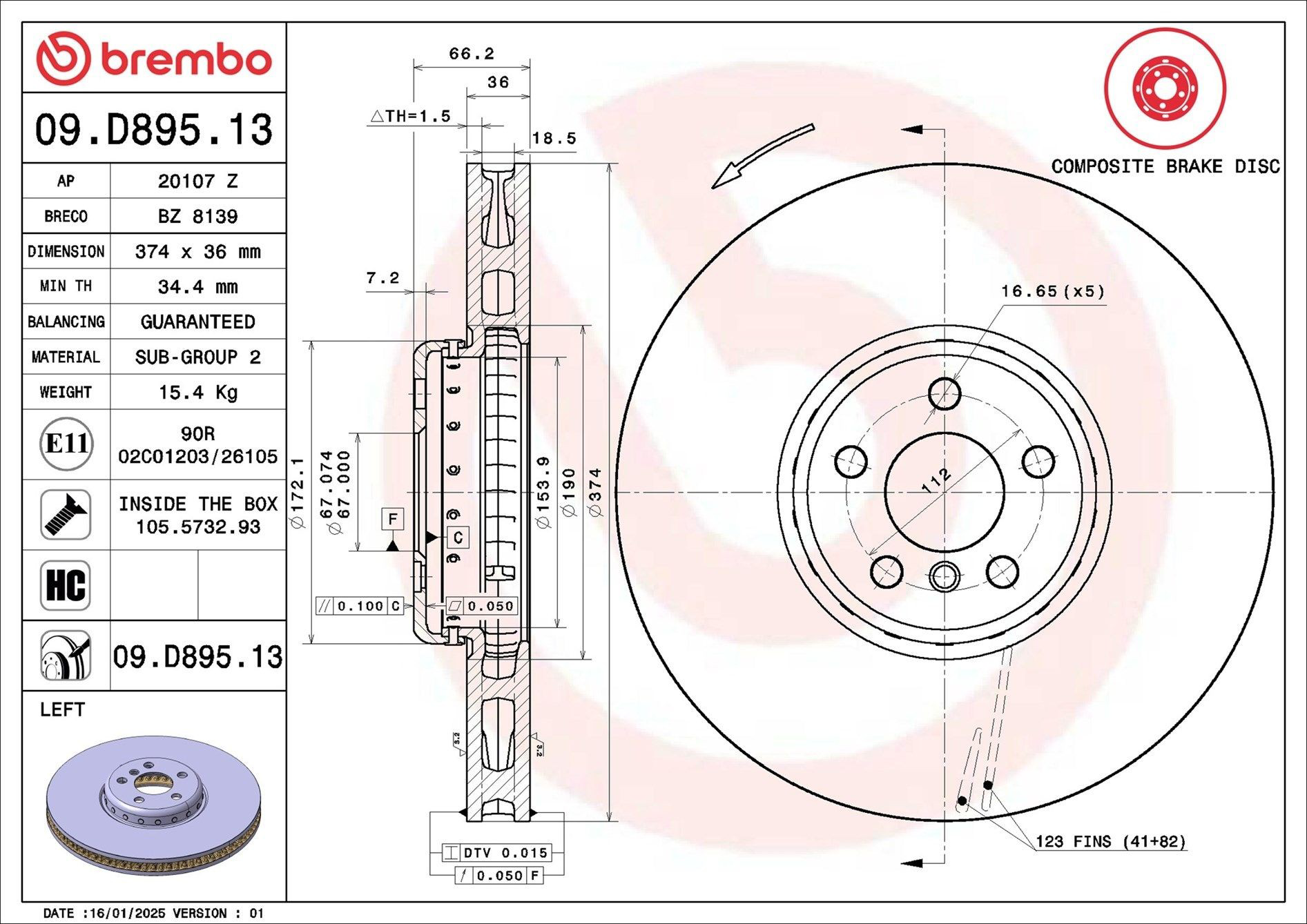 Comprar 09D89513 Brembo Freno de disco delantero