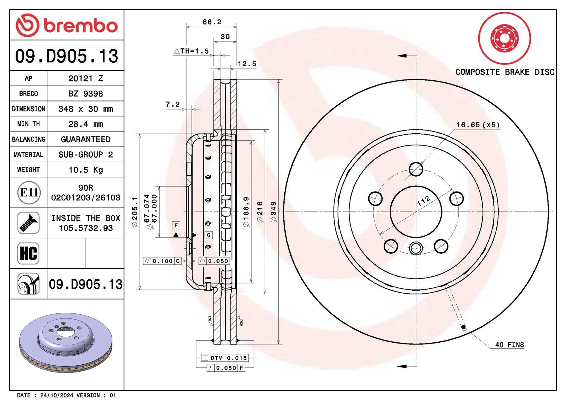 Comprar 09D90513 Brembo Freno de disco delantero