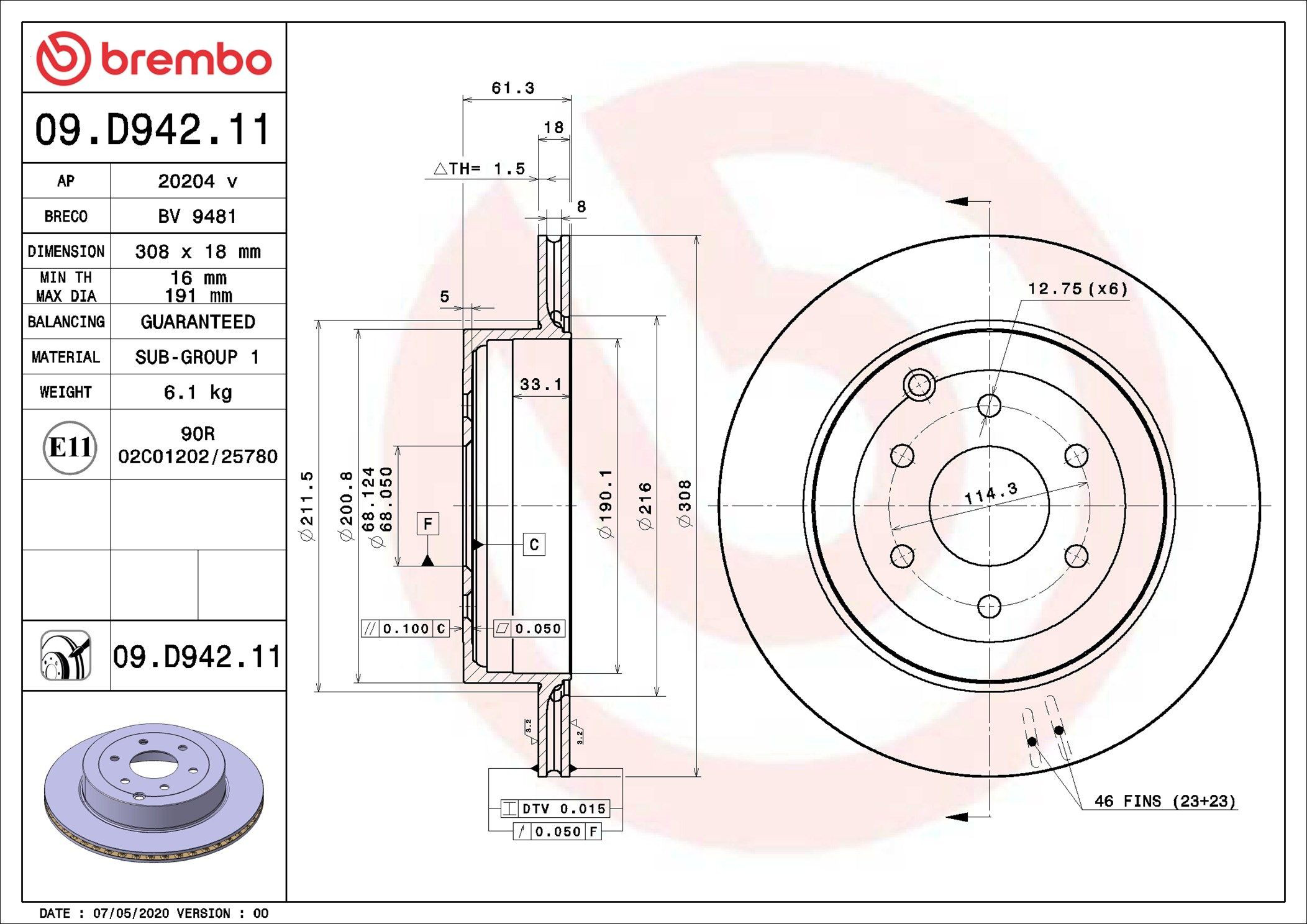 Disco de freno trasero Brembo 09D94211 precio, desde 38,44 EUR