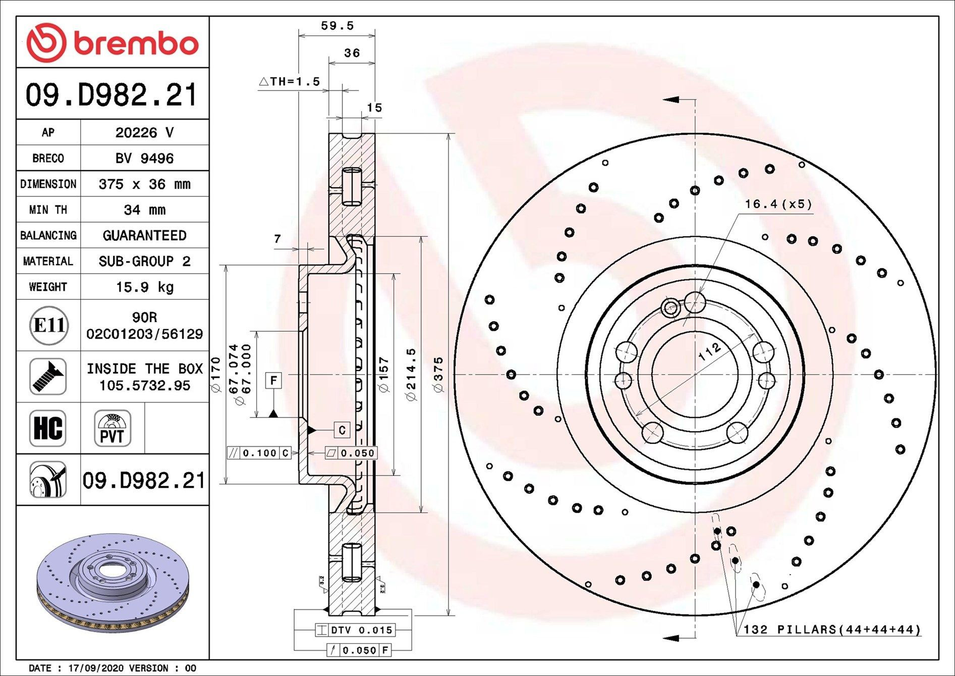 Comprar 09D98221 Brembo Freno de disco delantero