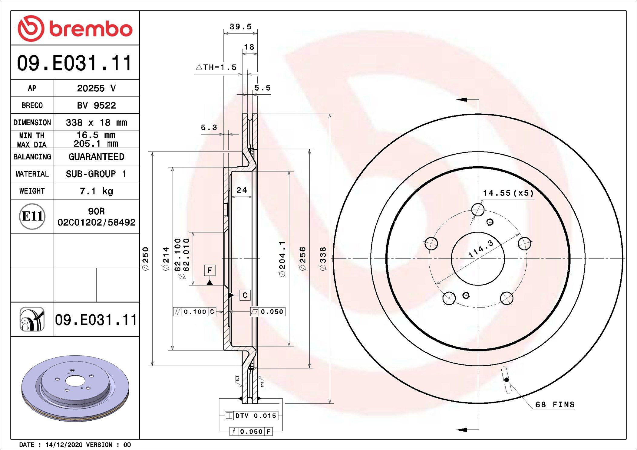 Disco de freno trasero Brembo 09E03111 precio, desde 79,47 EUR