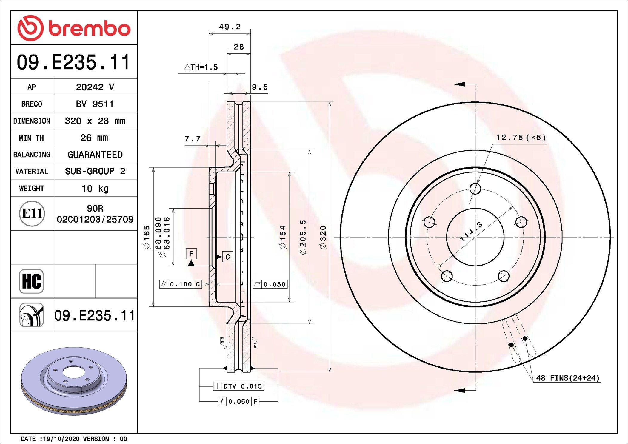 Comprar 09E23511 Brembo Freno de disco delantero