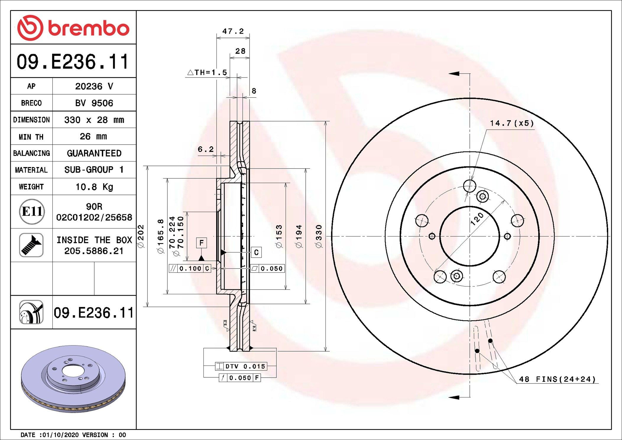 Comprar 09E23611 Brembo Freno de disco delantero