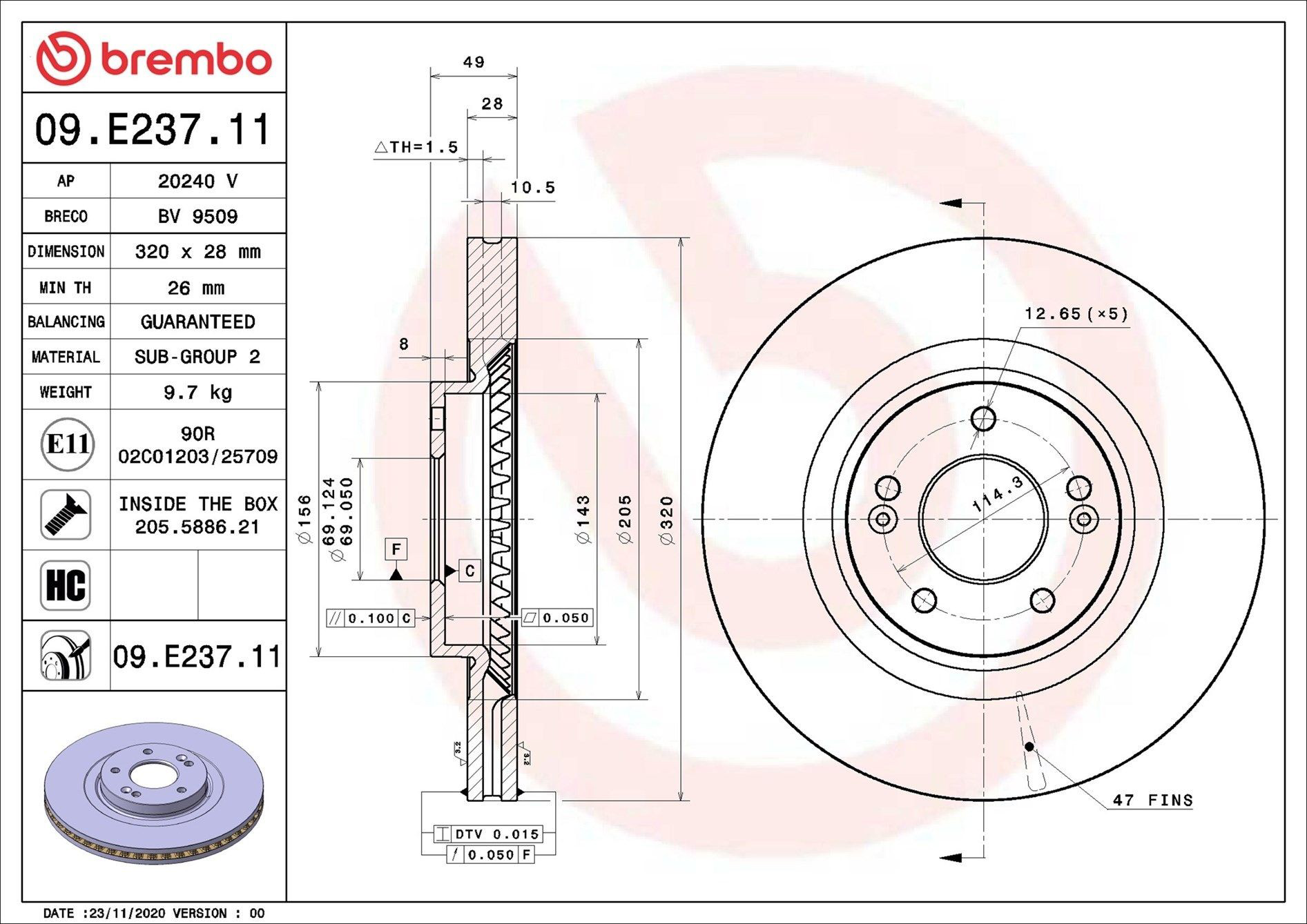 Frenos delanteros Brembo 09E23711 precio, desde 85,70 EUR