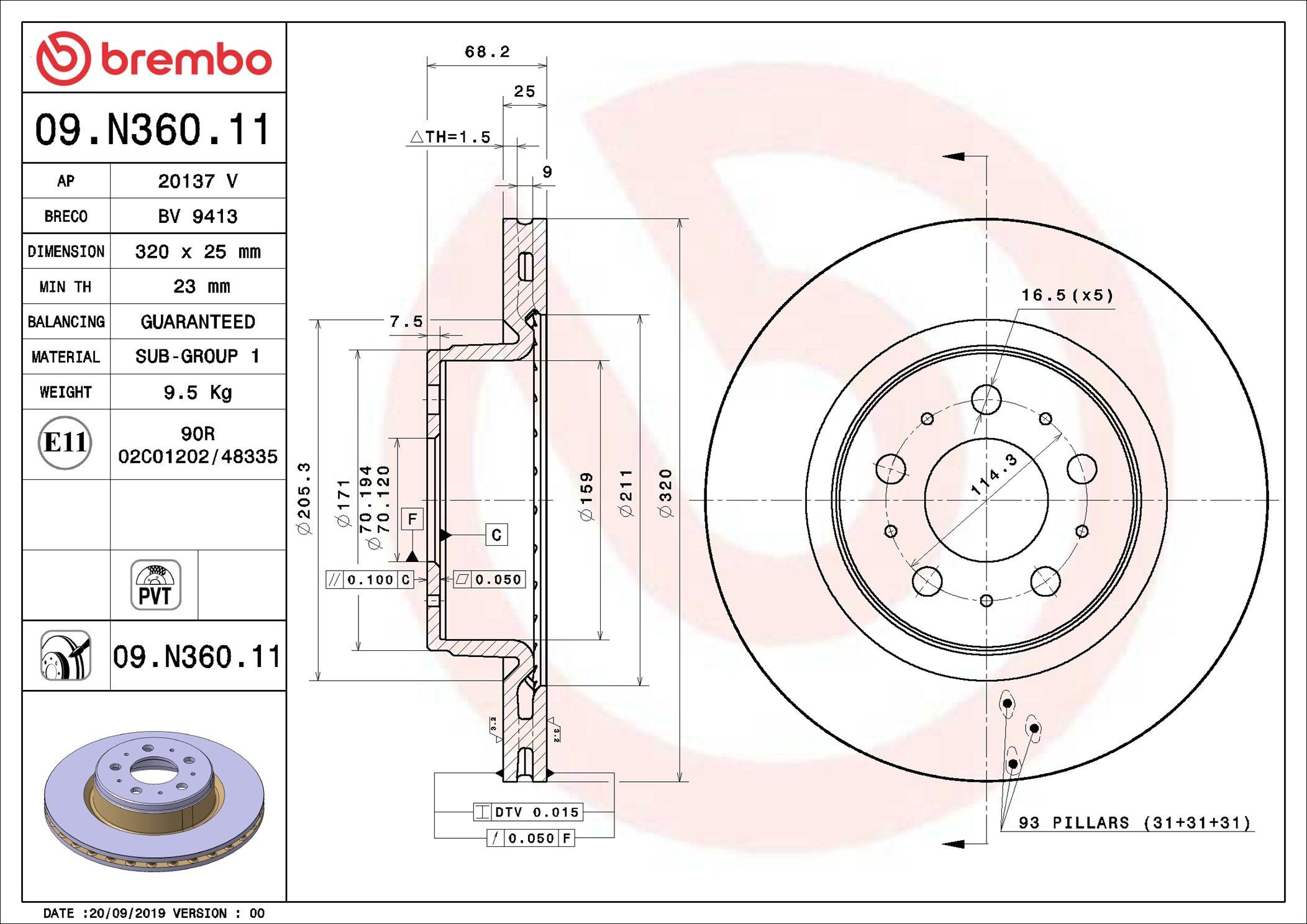 Disco de freno 09N36011 Brembo