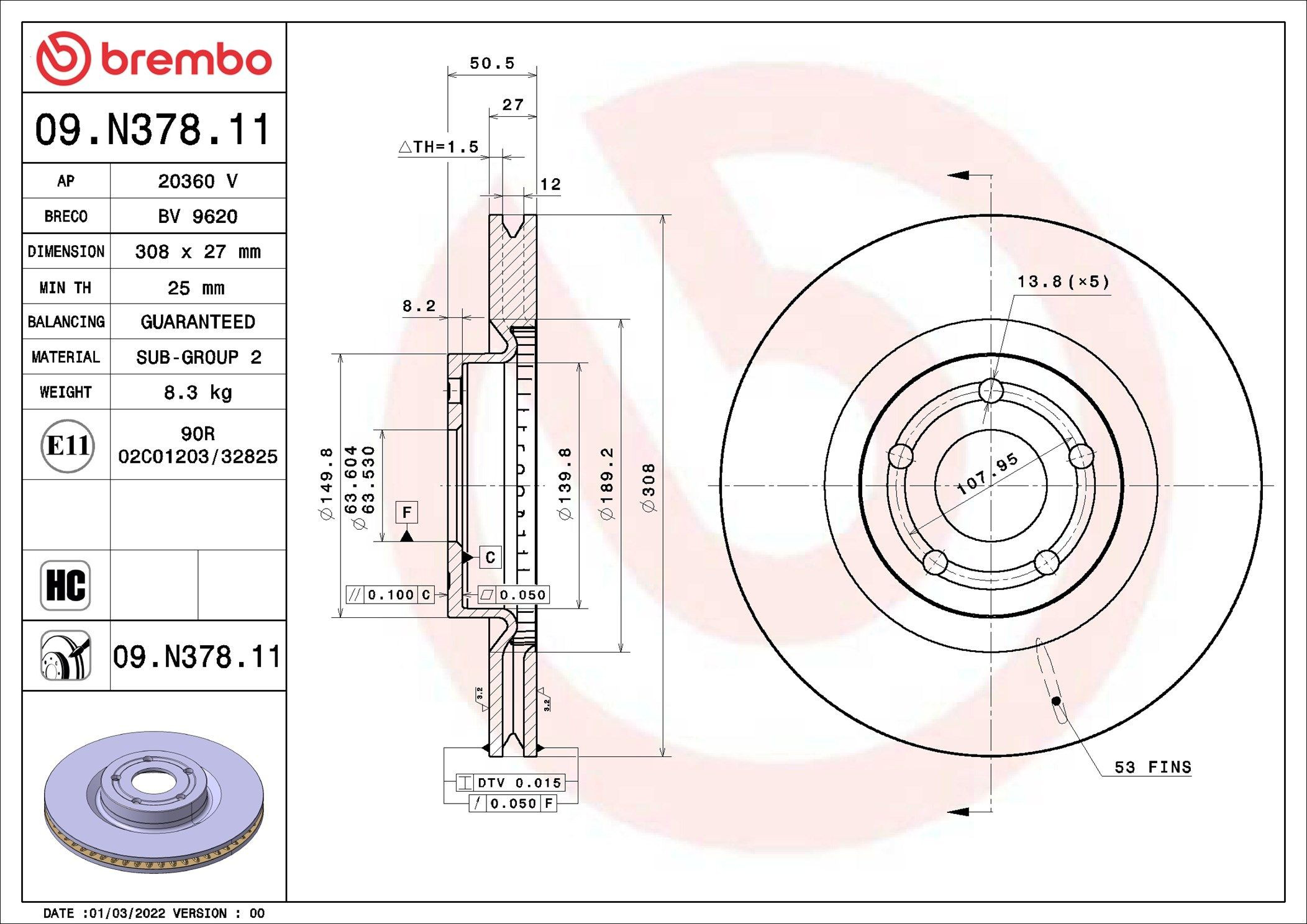 Comprar 09N37811 Brembo Freno de disco delantero